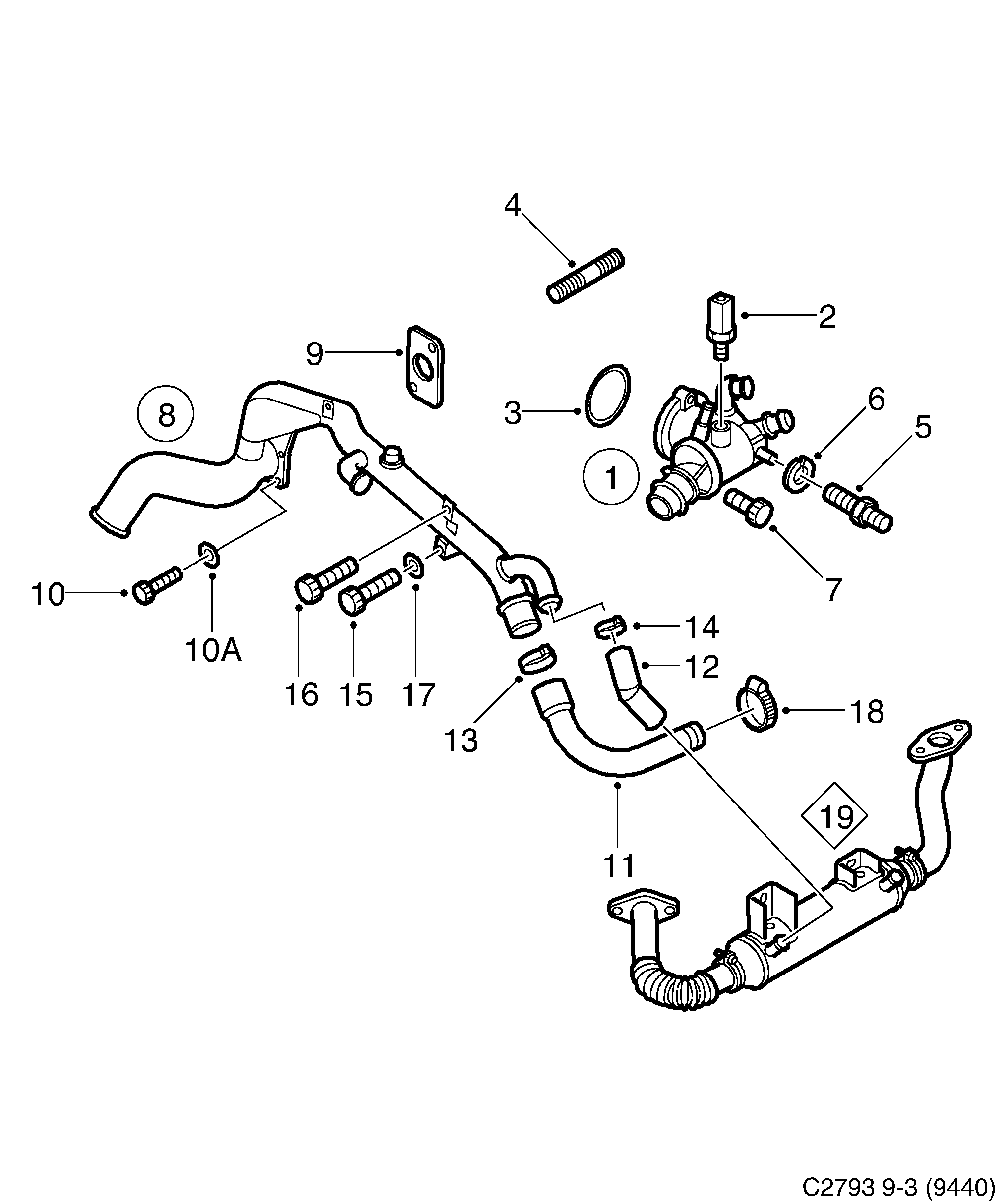 Saab 9-3 (9440) Thermostat, etc diagram