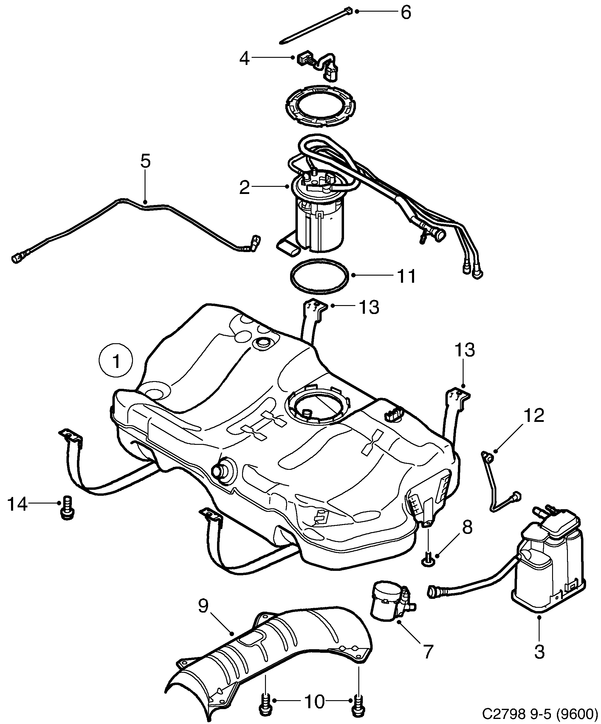 Saab 9-5 (9600) Fuel tank BioPower diagram