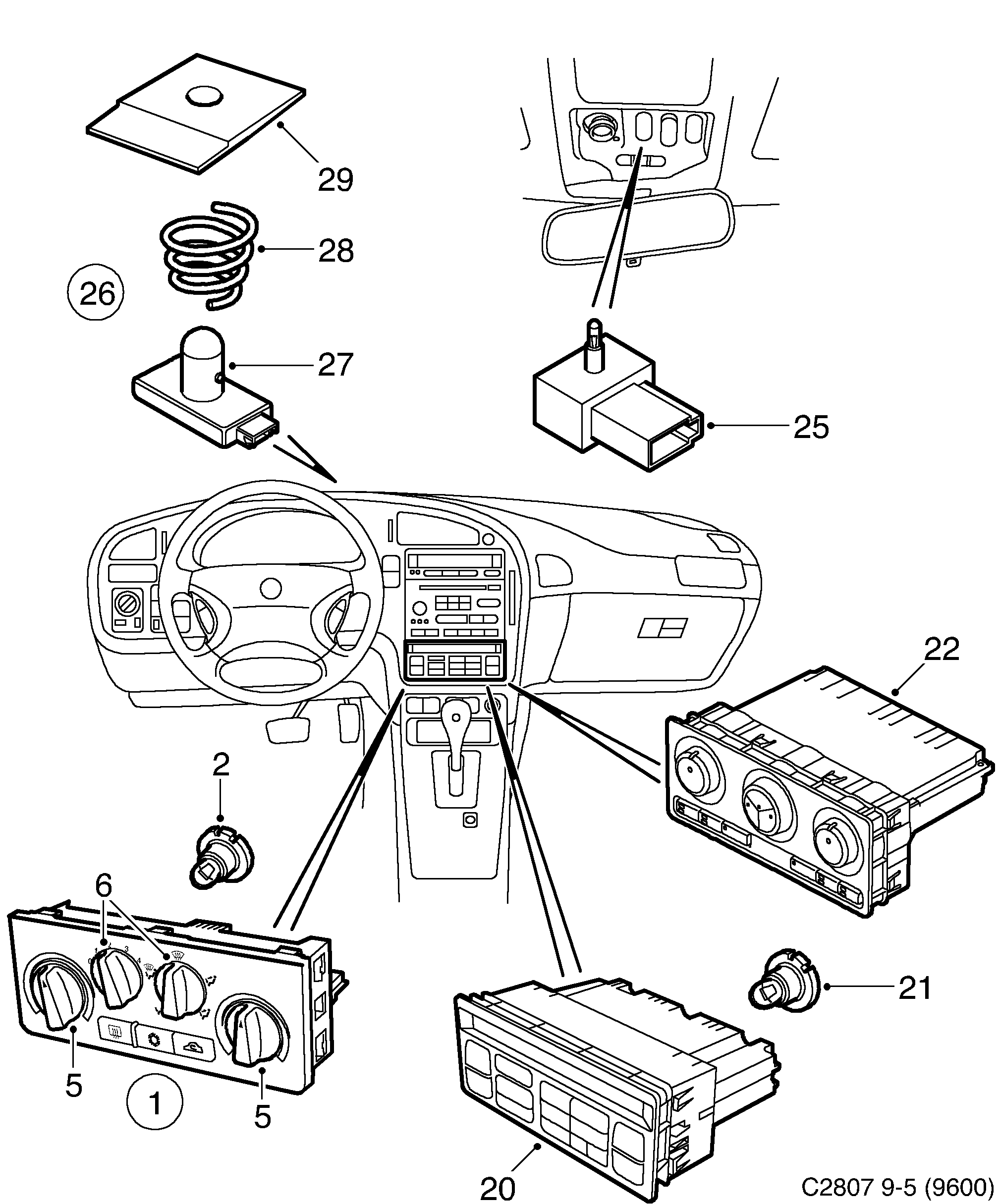 Saab 9-5 (9600) Control panel diagram