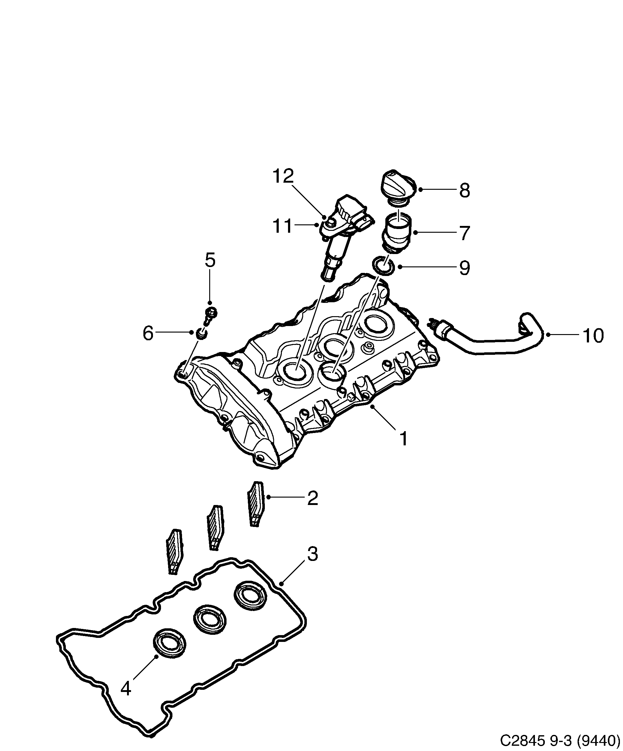 Saab 9-3 (9440) Valve cover diagram