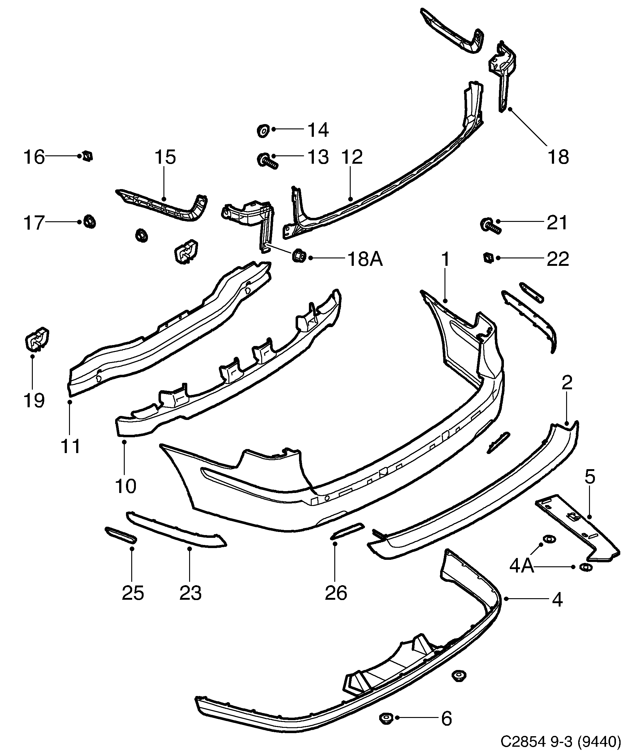 Saab 9-3 (9440) Bumper, rear diagram