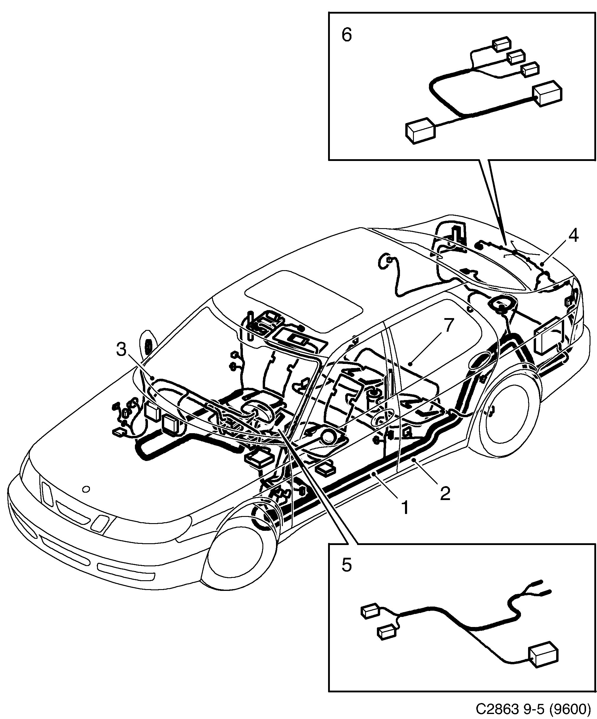 Saab 9-5 (9600) Rear diagram