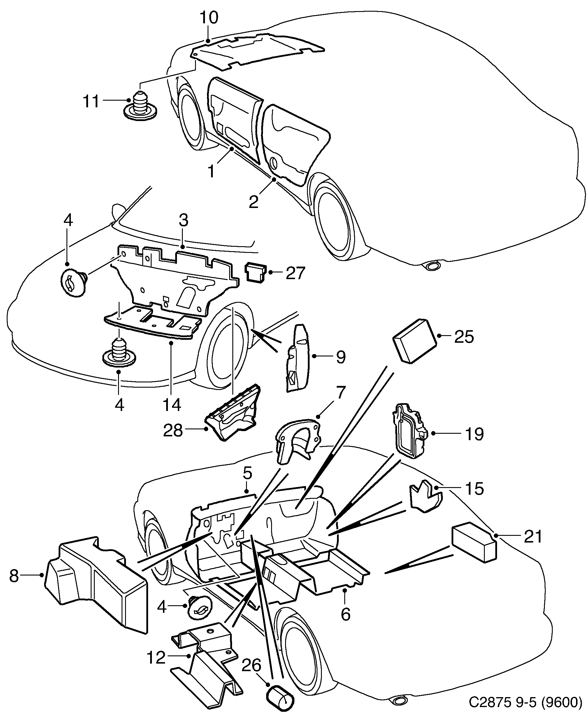 Saab 9-5 (9600) Insulation Front diagram