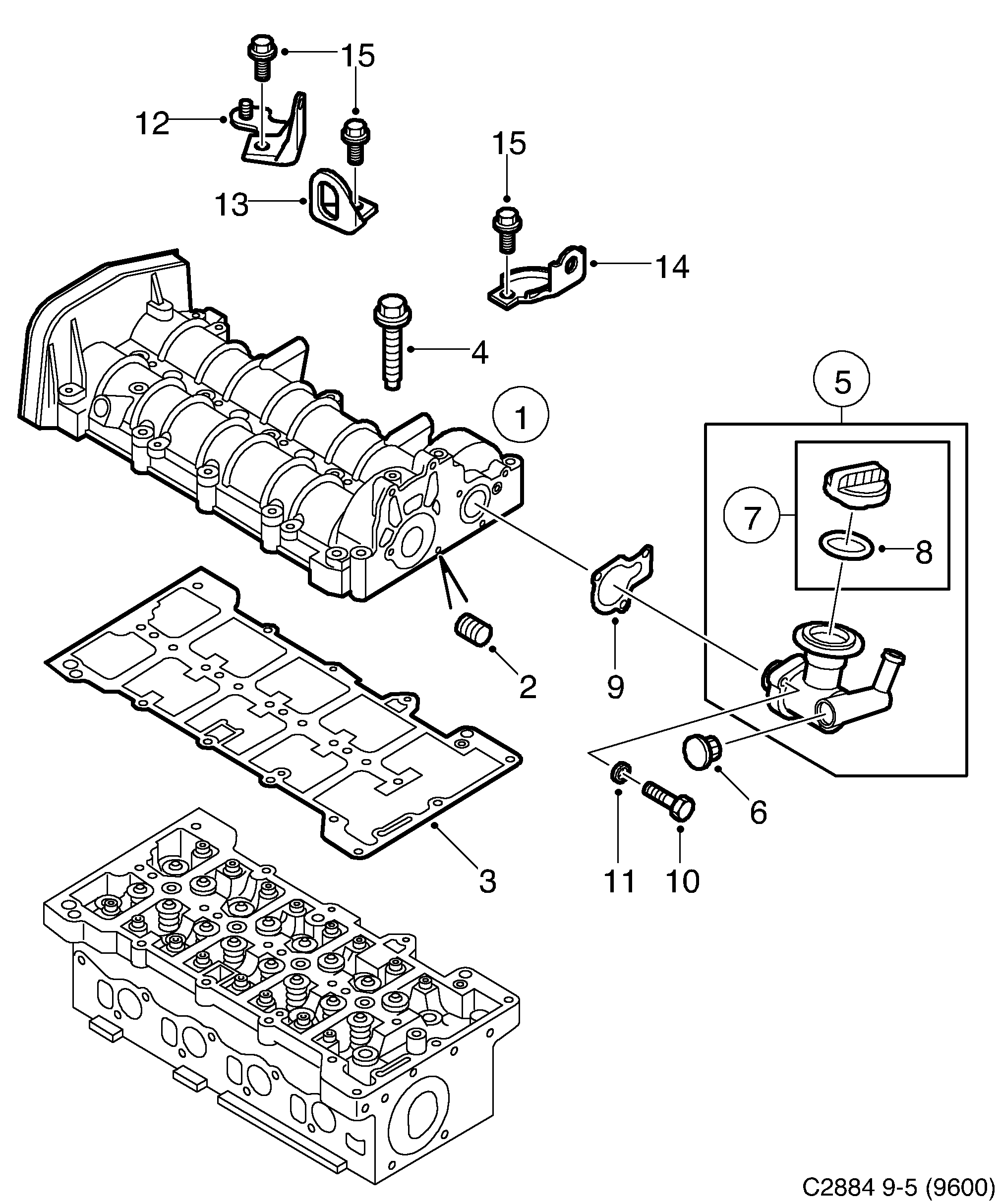 Saab 9-5 (9600) Valve cover diagram