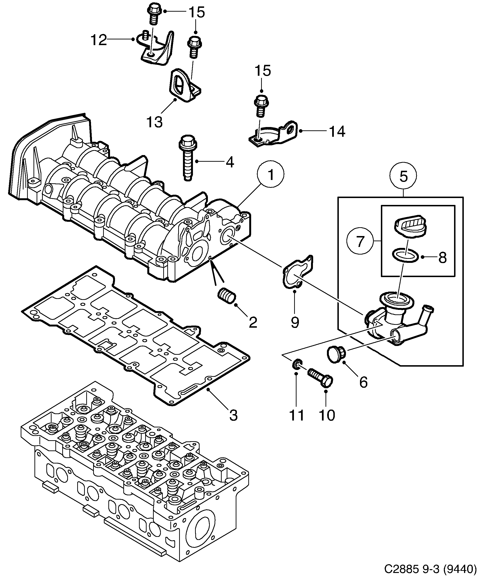 Saab 9-3 (9440) Valve cover diagram