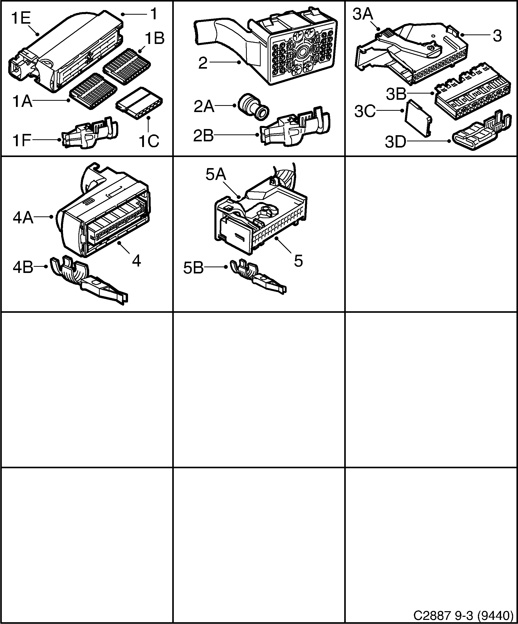 Saab 9-3 (9440) Connector housing etc 30-pin - 32-pin diagram