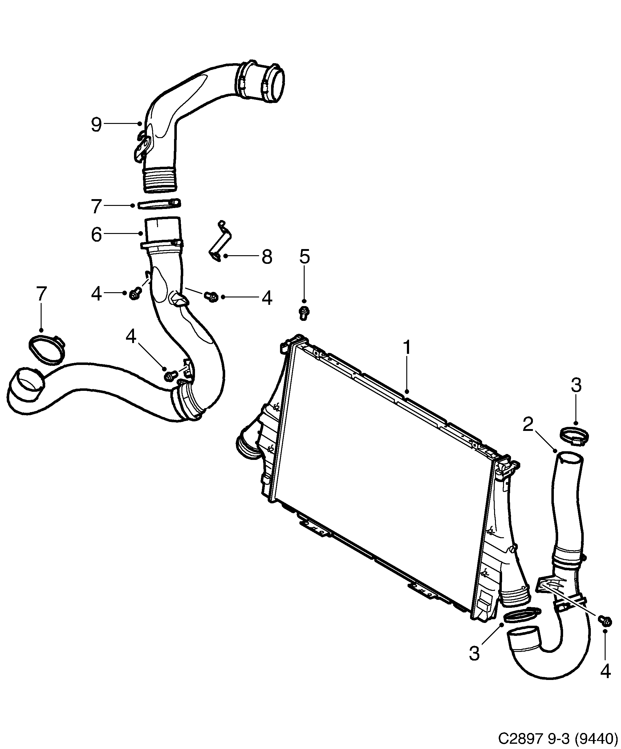 Saab 9-3 (9440) Charge air cooler diagram