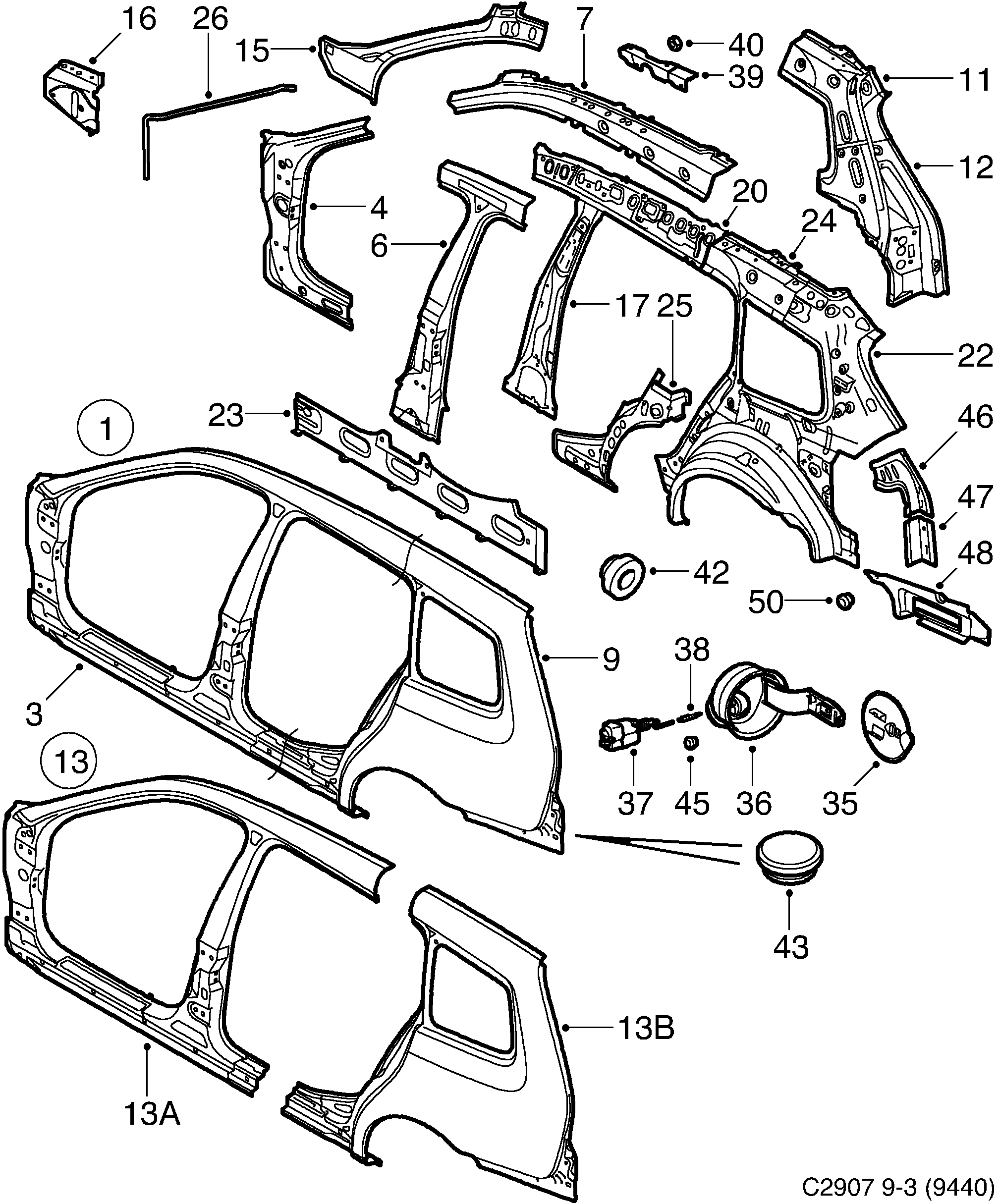 Saab 9-3 (9440) Valance diagram