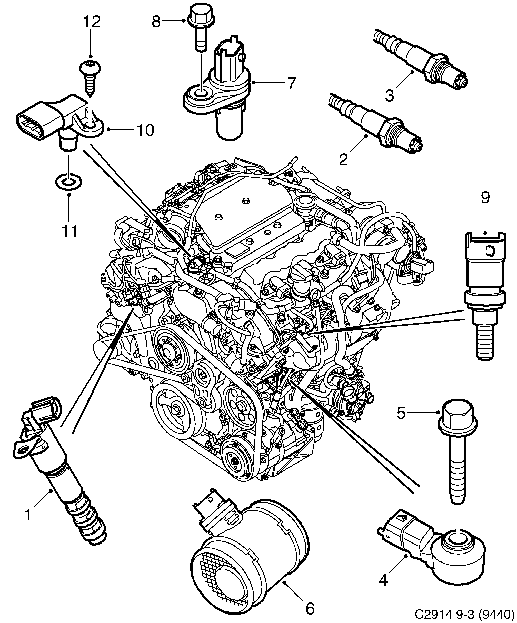 Saab 9-3 (9440) Sensor Sensor diagram