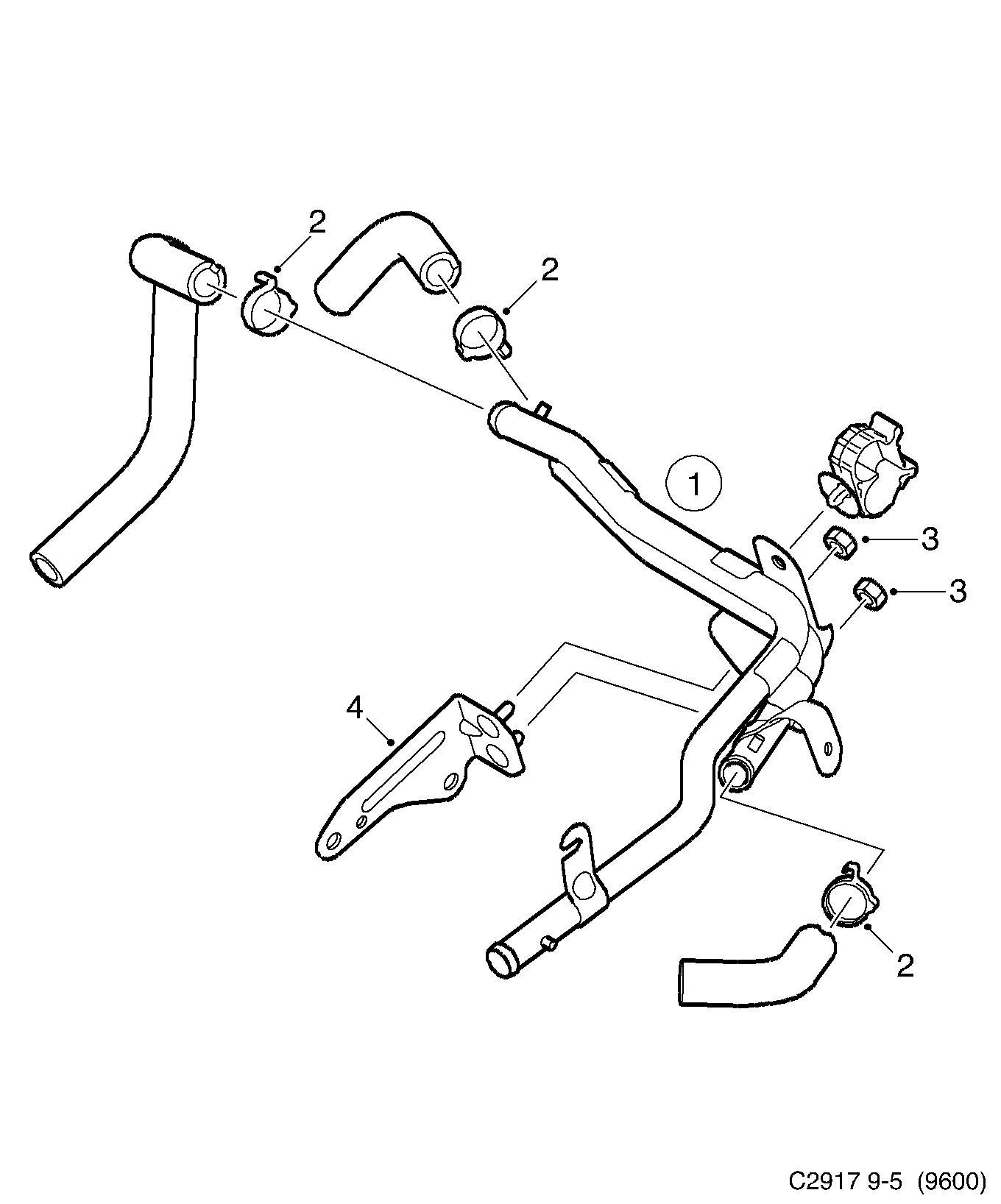 Saab 9-5 (9600) Coolant pipe Oil cooler diagram