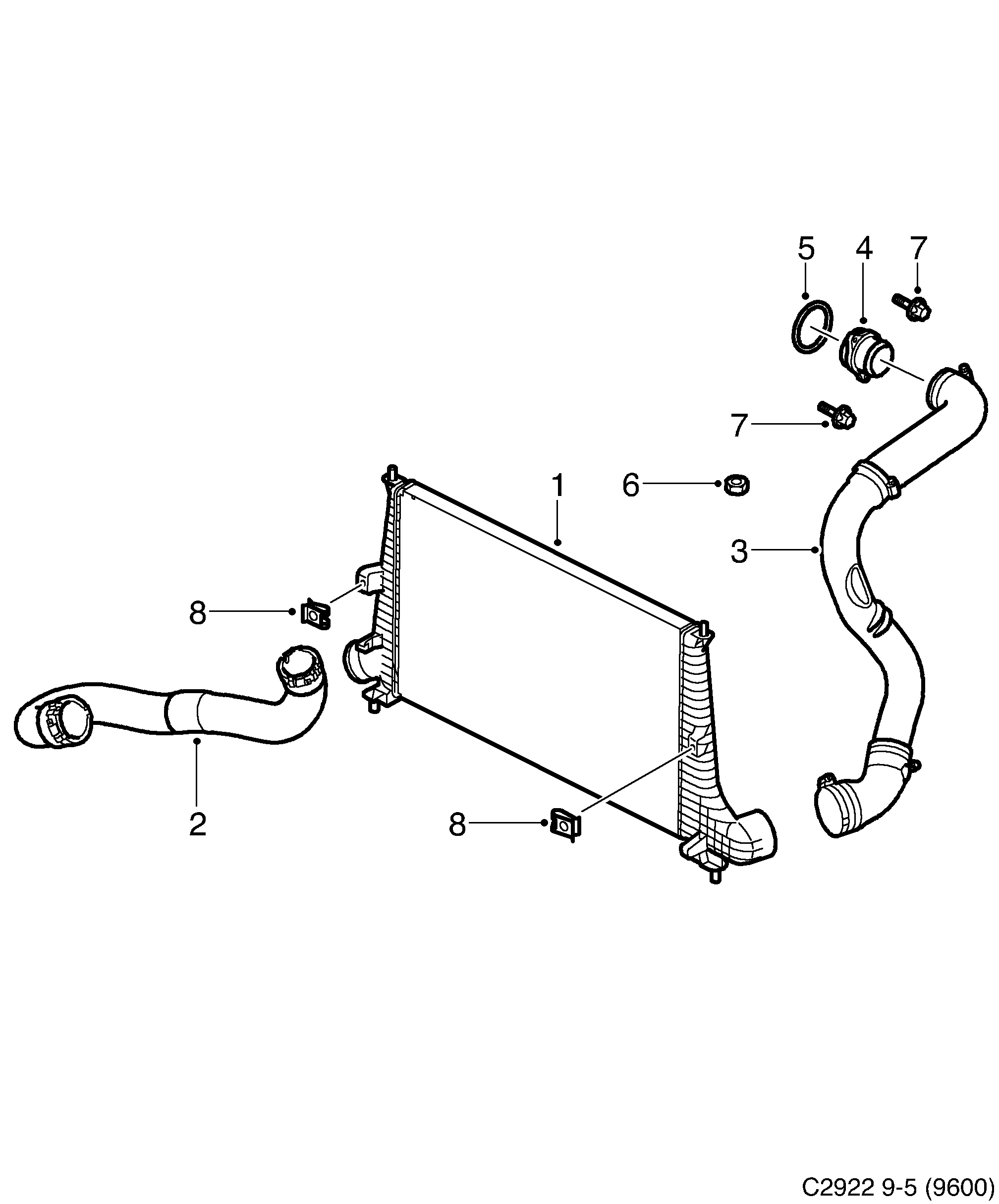 Saab 9-5 (9600) Charge air cooler diagram