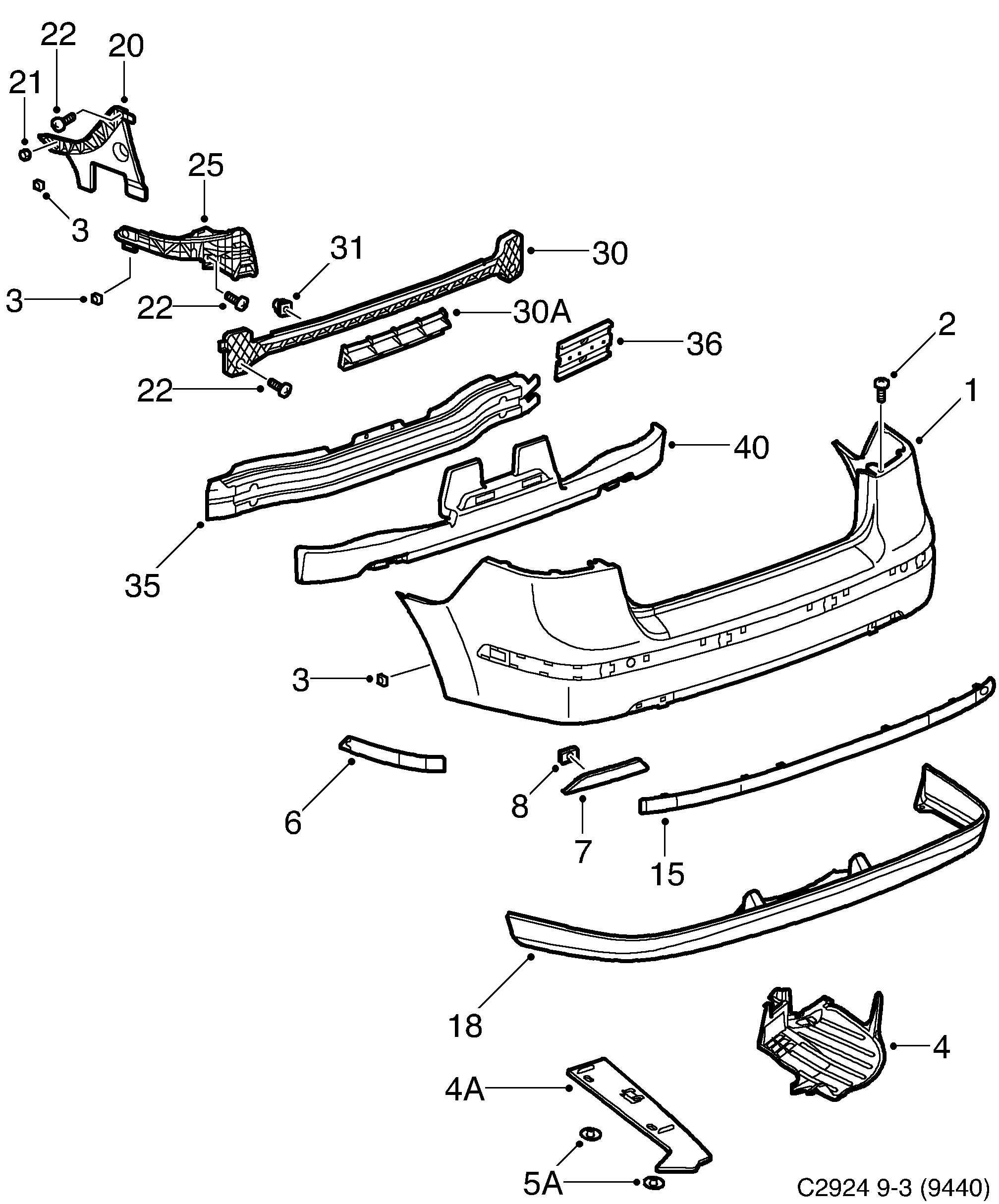 Saab 9-3 (9440) Bumper, rear diagram
