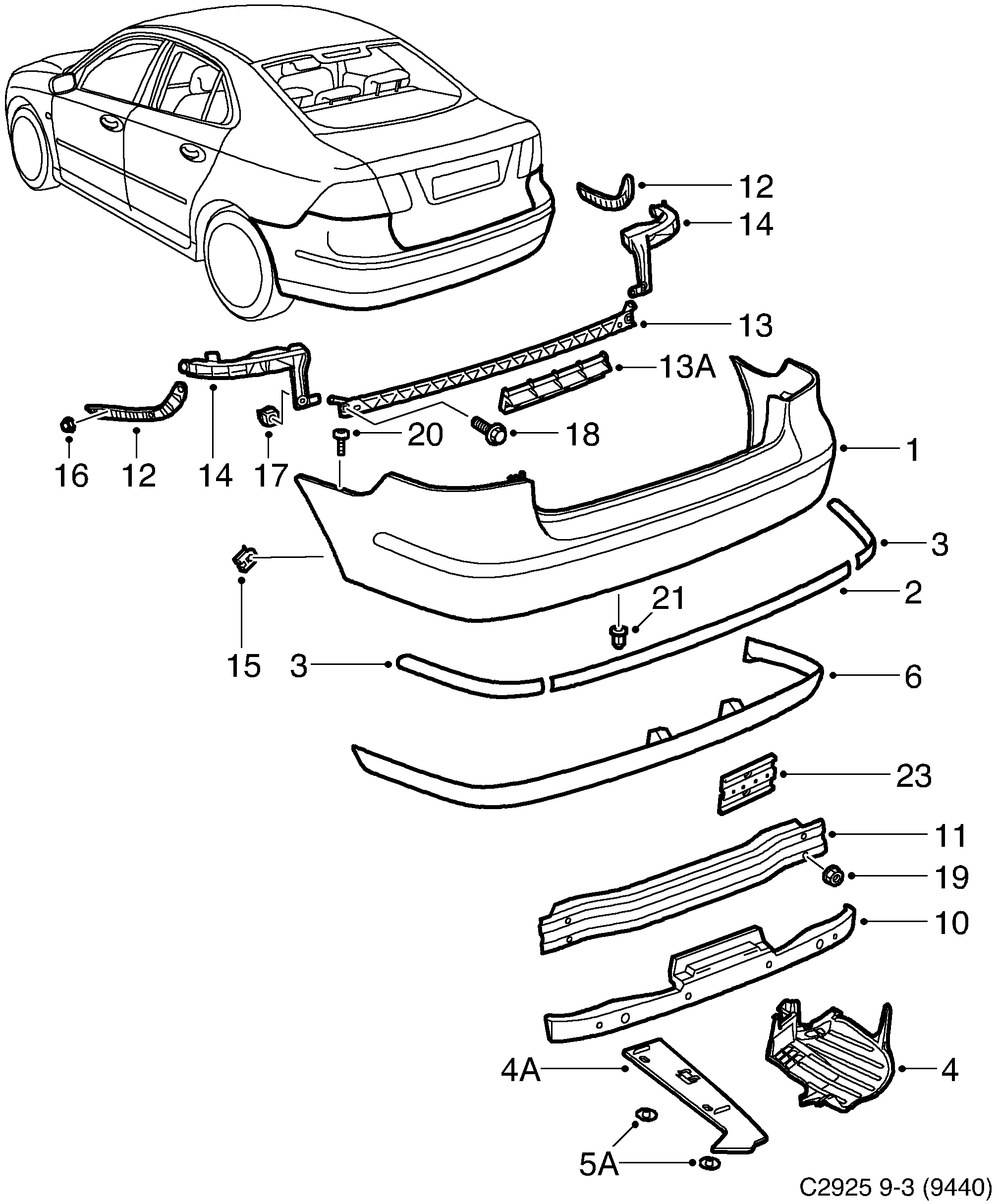 Saab 9-3 (9440) Bumper, rear diagram