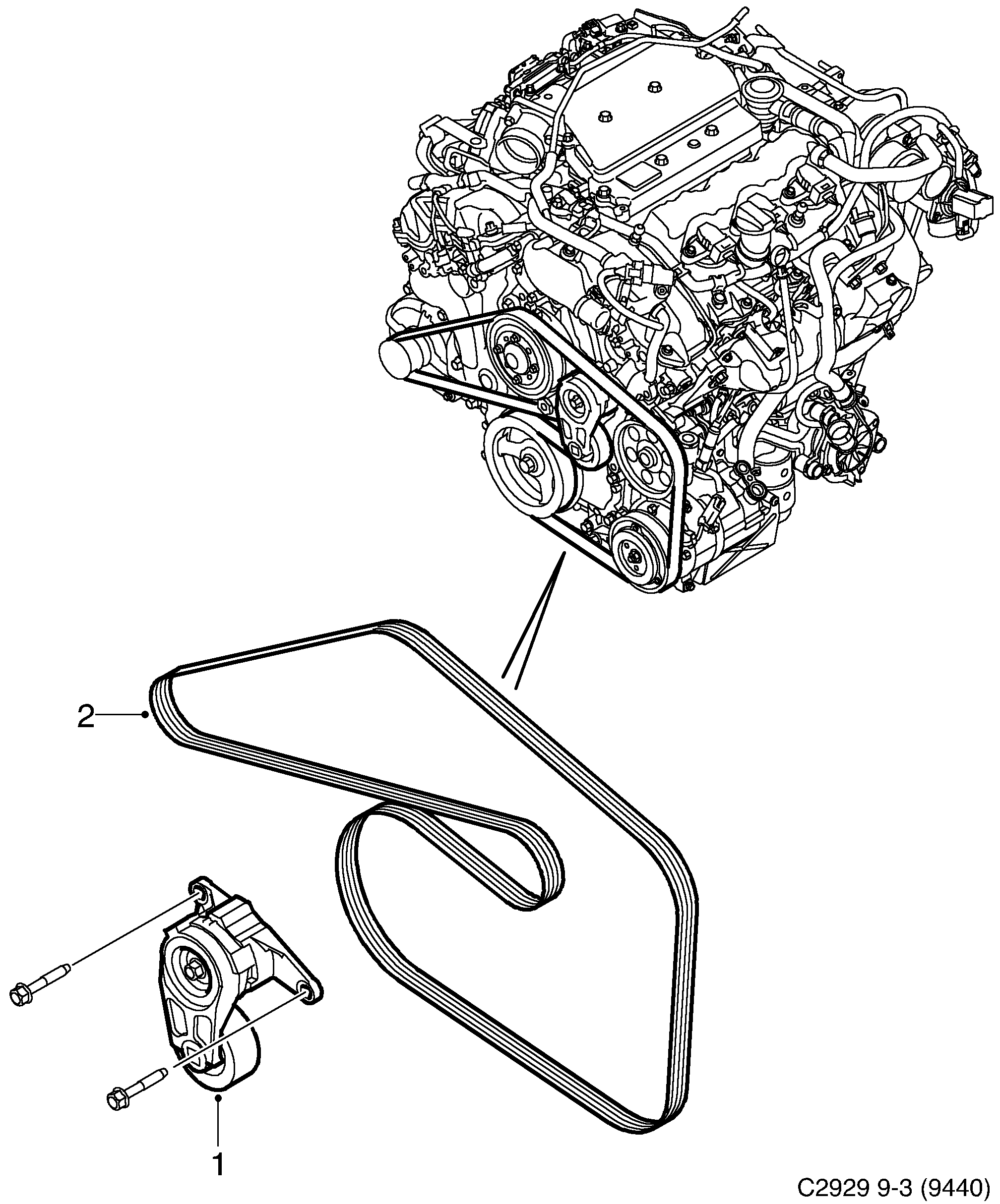 Saab 9-3 (9440) Belt tensioner diagram