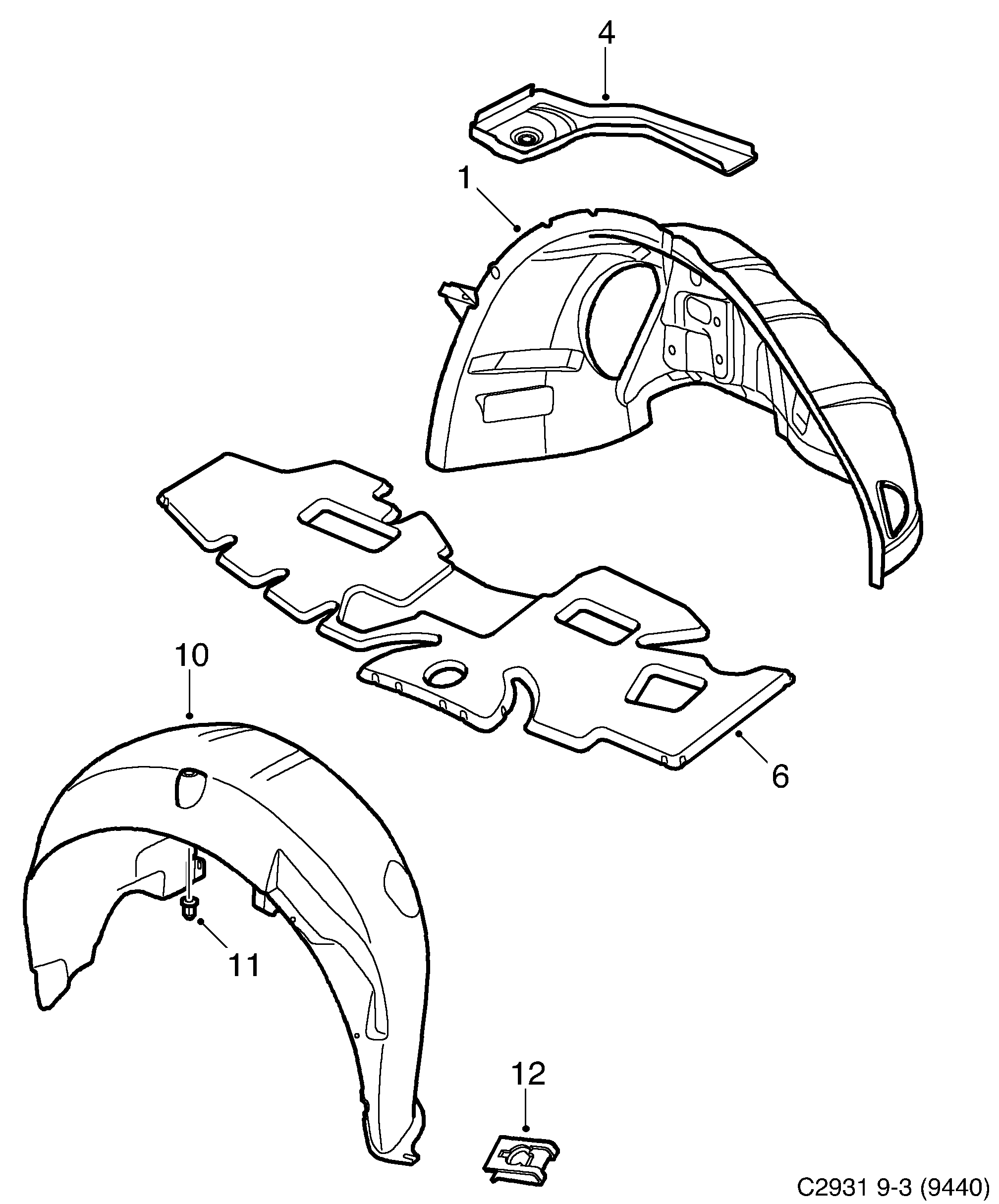 Saab 9-3 (9440) Wheel housing, rear diagram