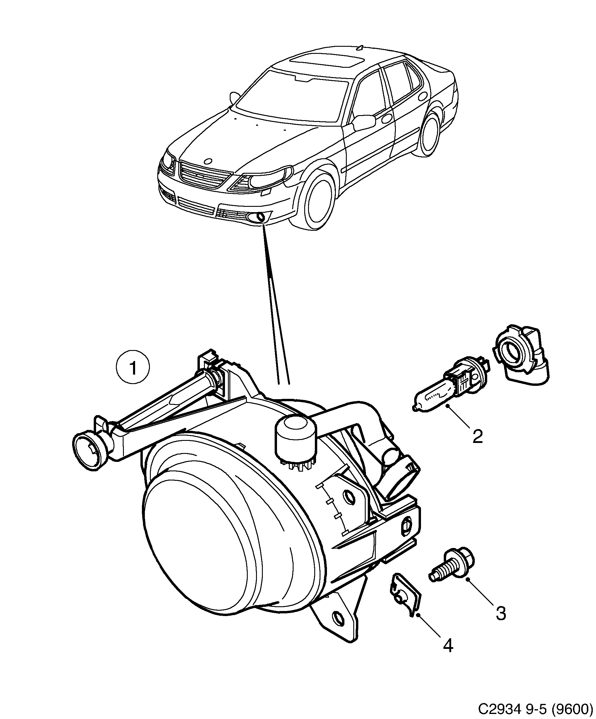 Saab 9-5 (9600) Fog light Aero diagram