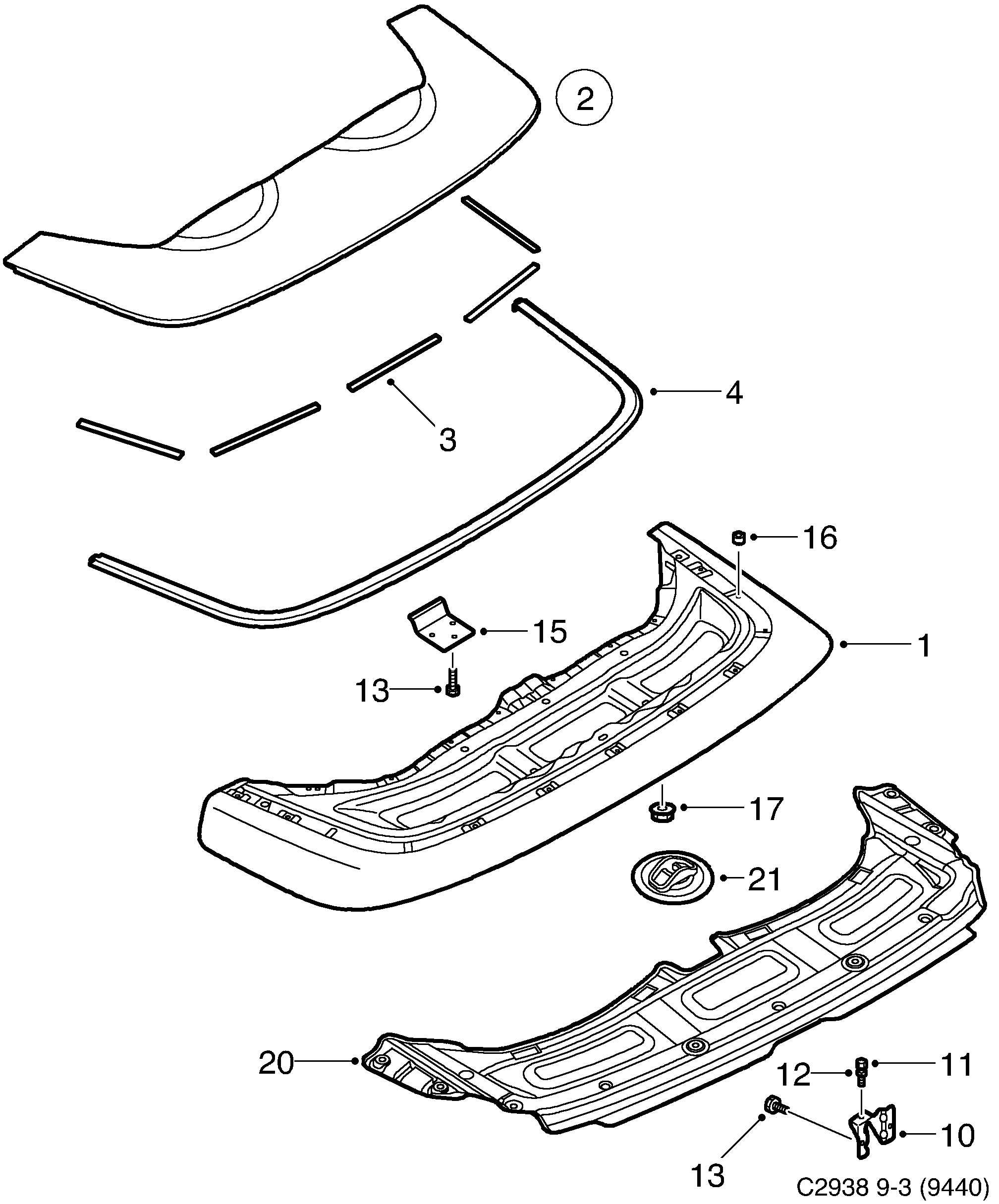 Saab 9-3 (9440) Tonneau cover Part 2 diagram