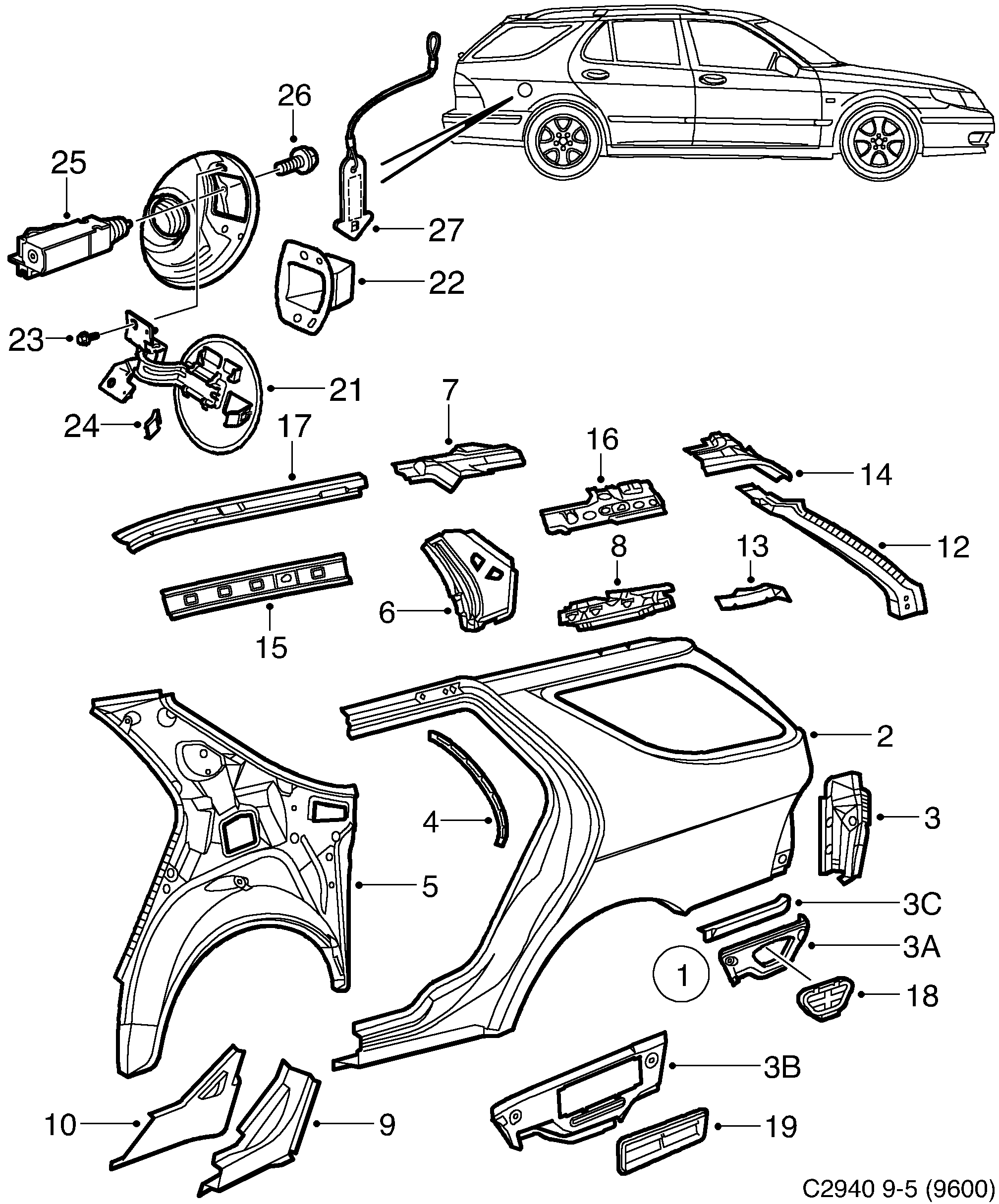 Saab 9-5 (9600) Valance diagram
