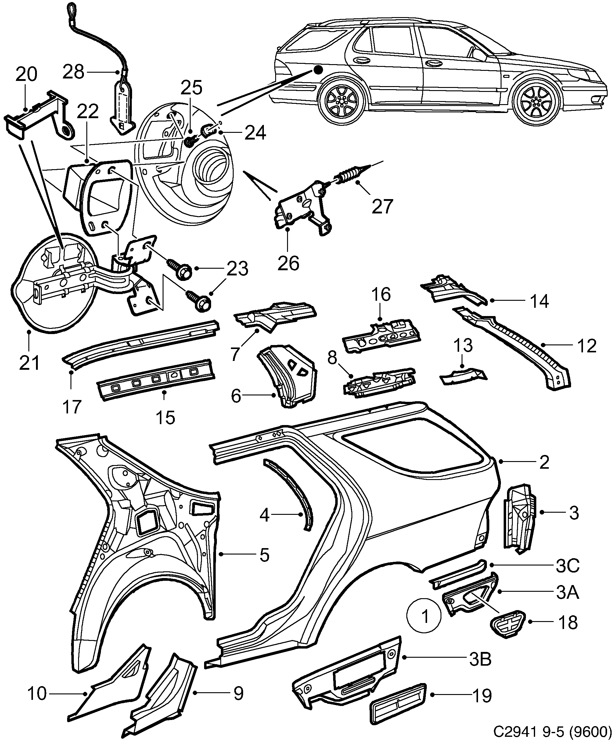 Saab 9-5 (9600) Valance diagram