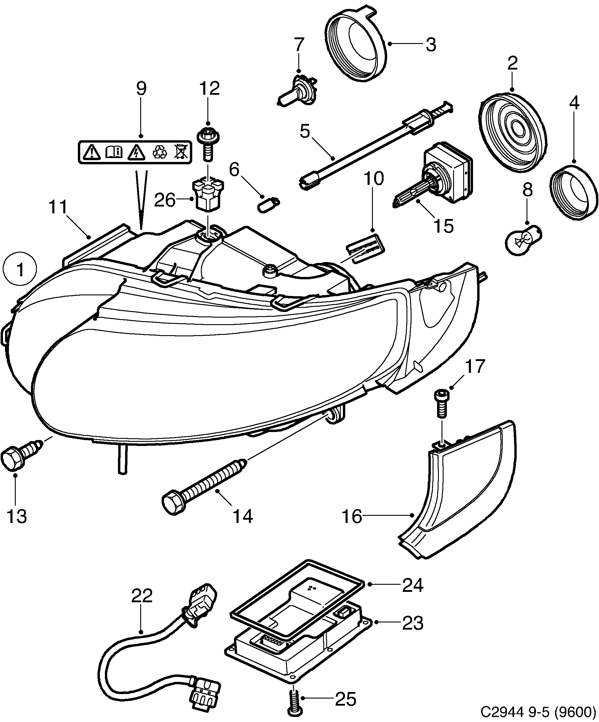 Saab 9-5 (9600) Headlamp Xenon diagram