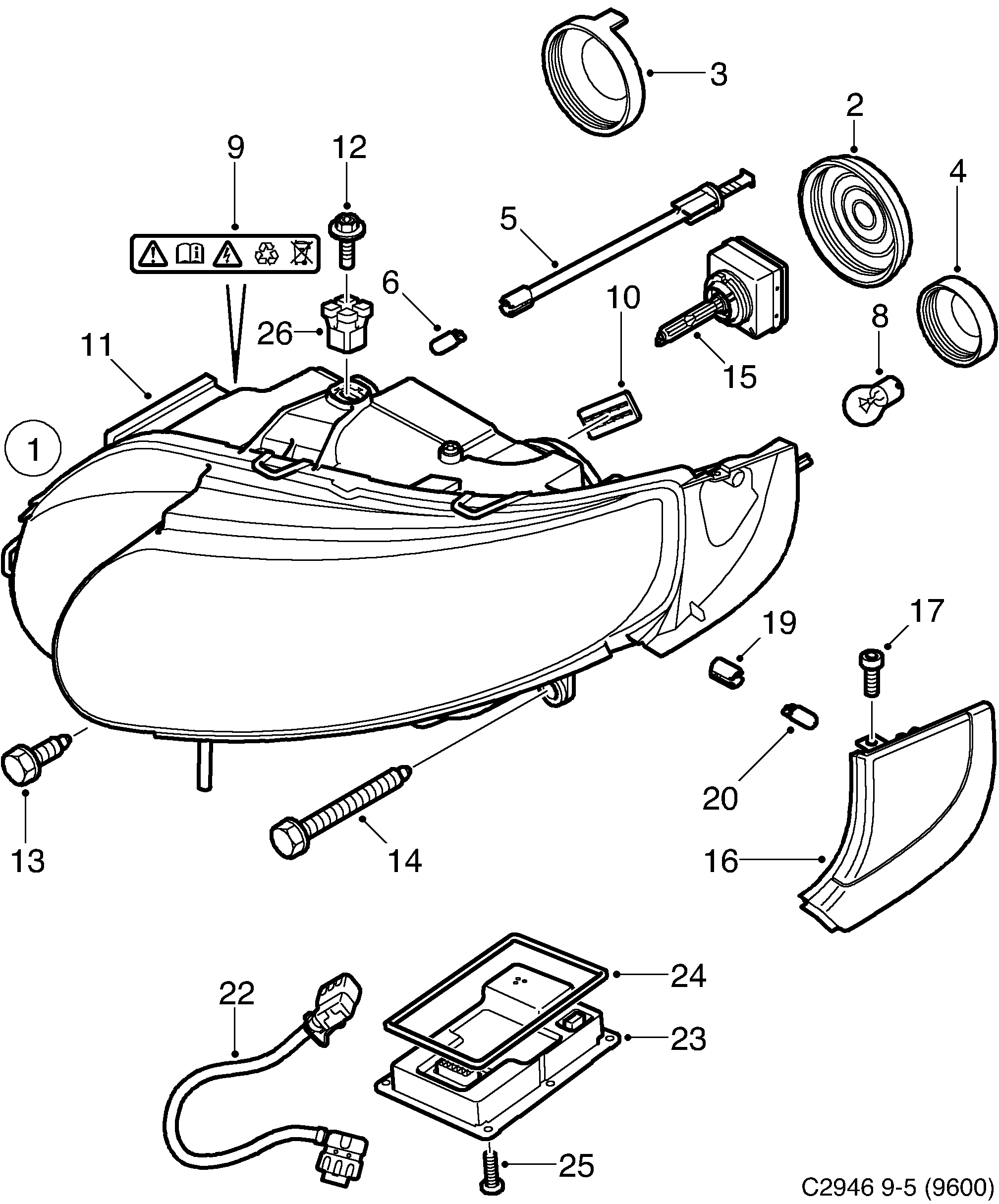 Saab 9-5 (9600) Headlamp Xenon diagram