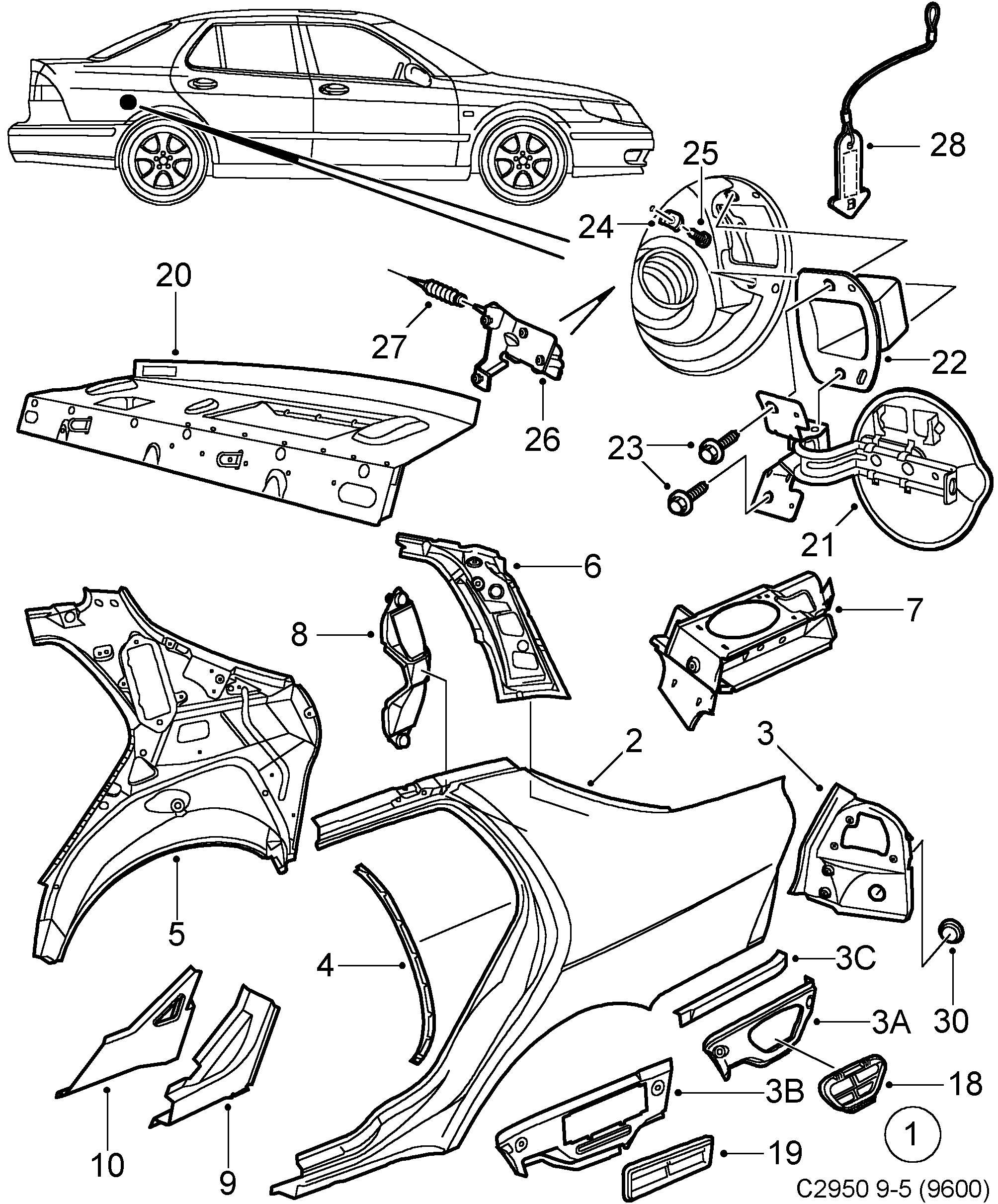 Saab 9-5 (9600) Valance diagram