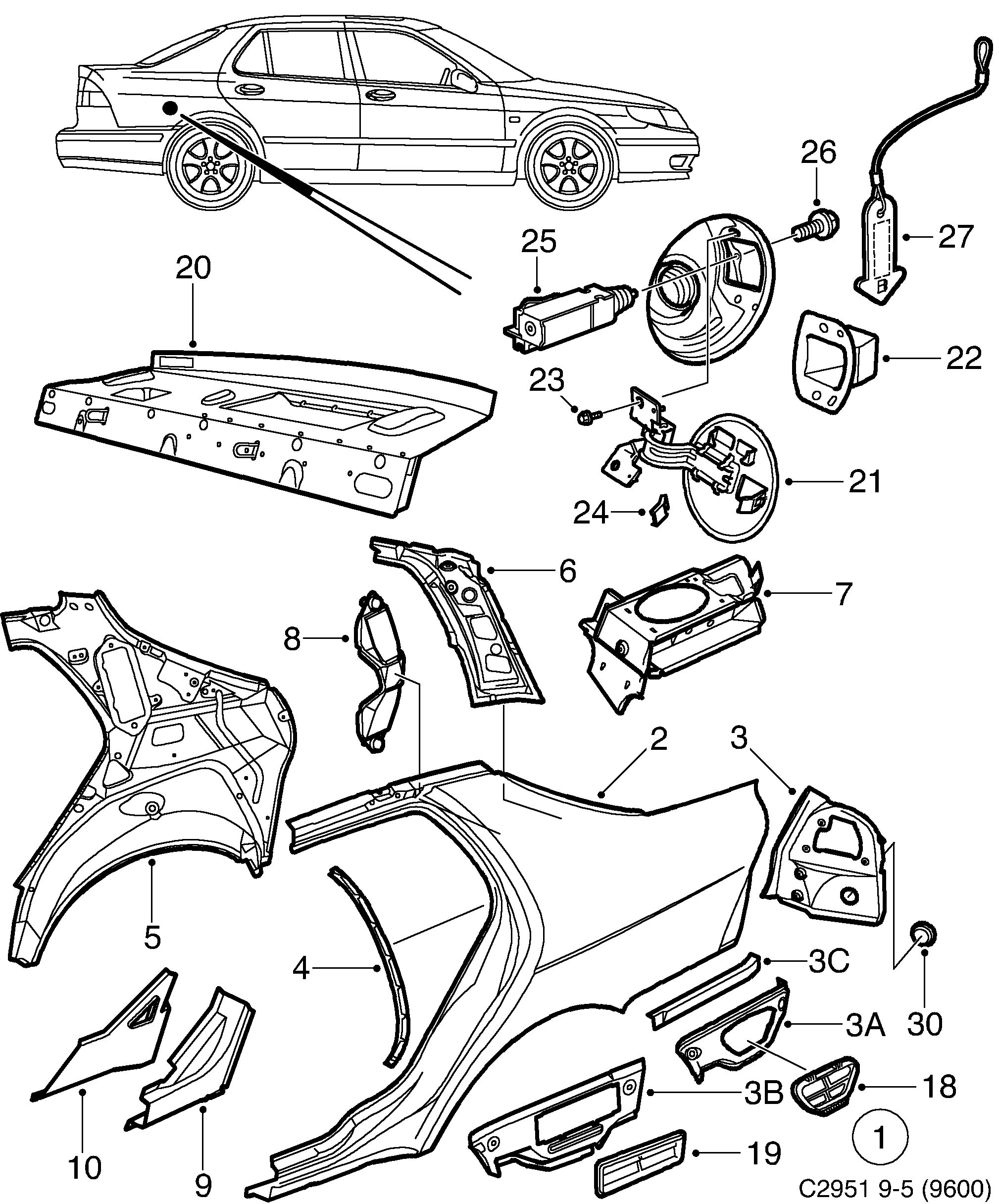 Saab 9-5 (9600) Valance diagram