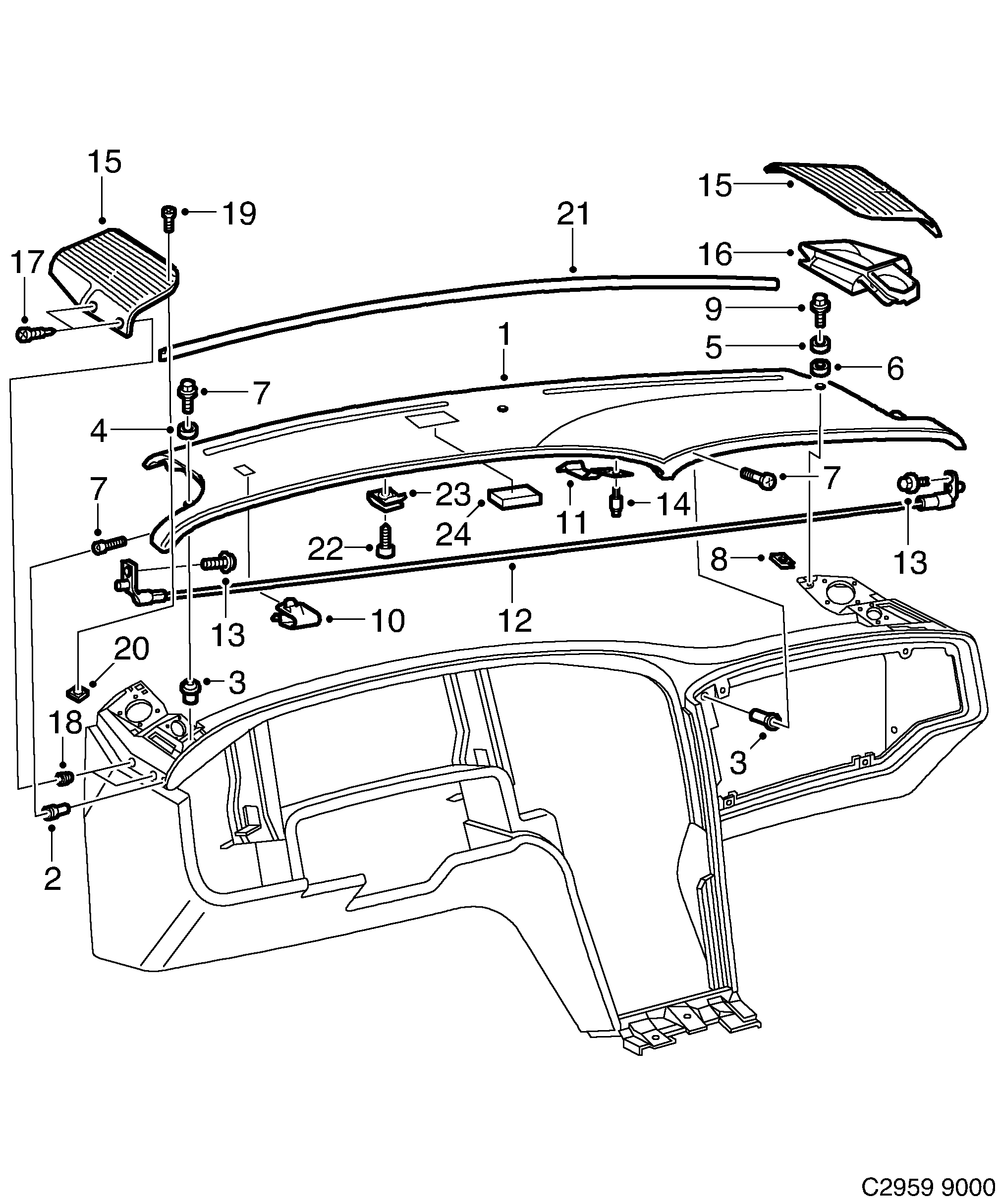 Saab 9000 Upper section diagram