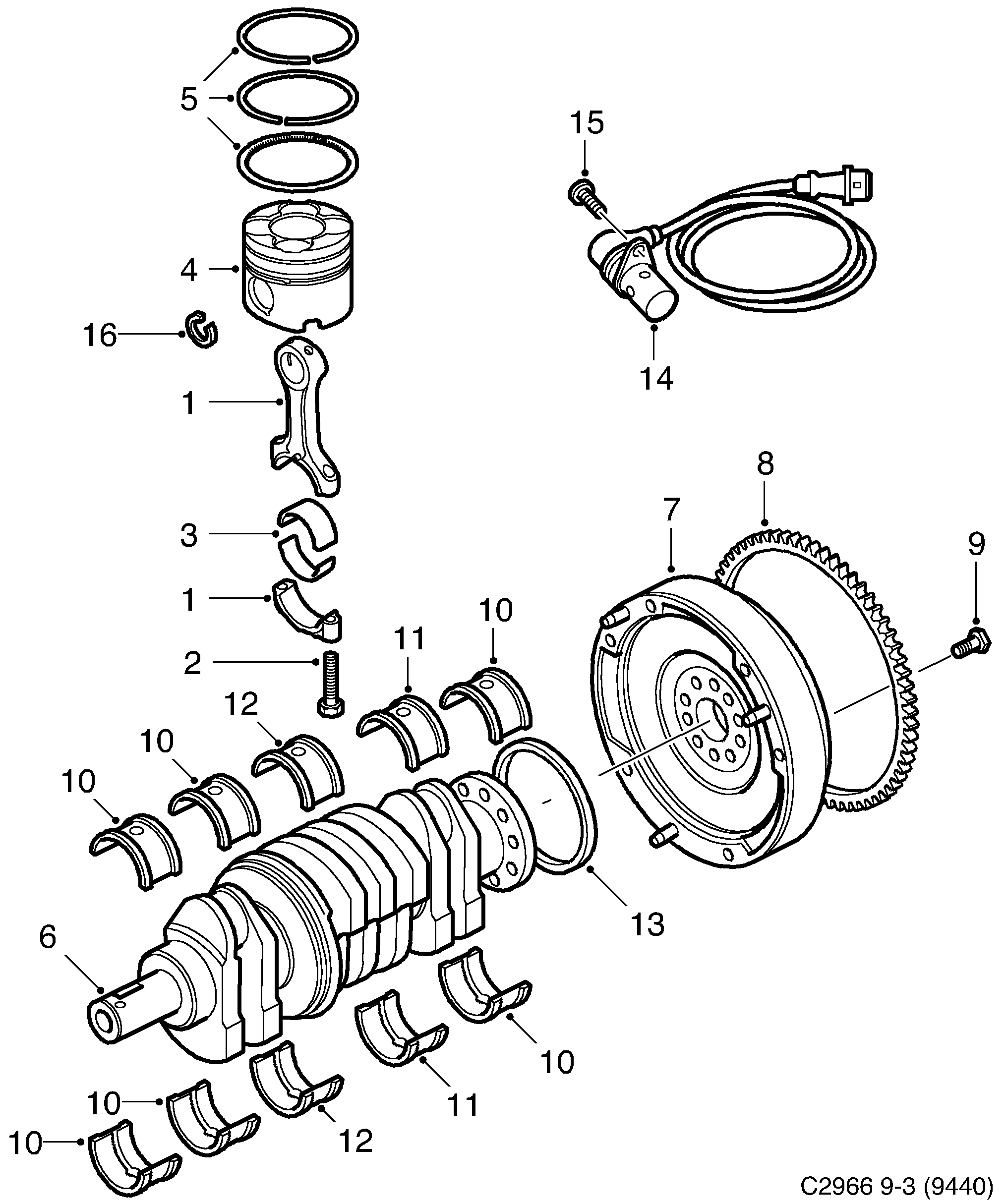 Saab 9-3 (9440) Crankshaft Piston diagram
