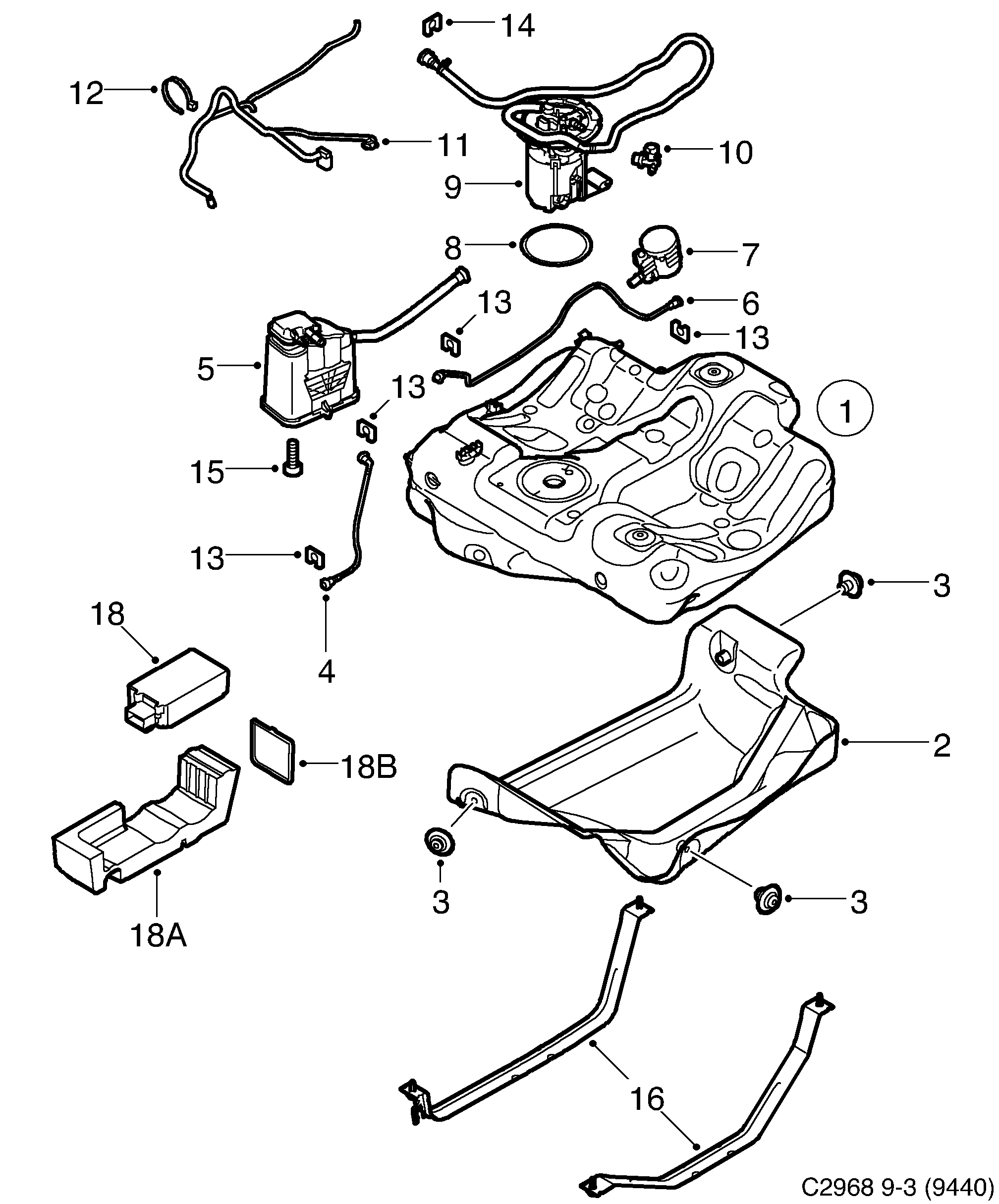 Saab 9-3 (9440) Fuel tank diagram