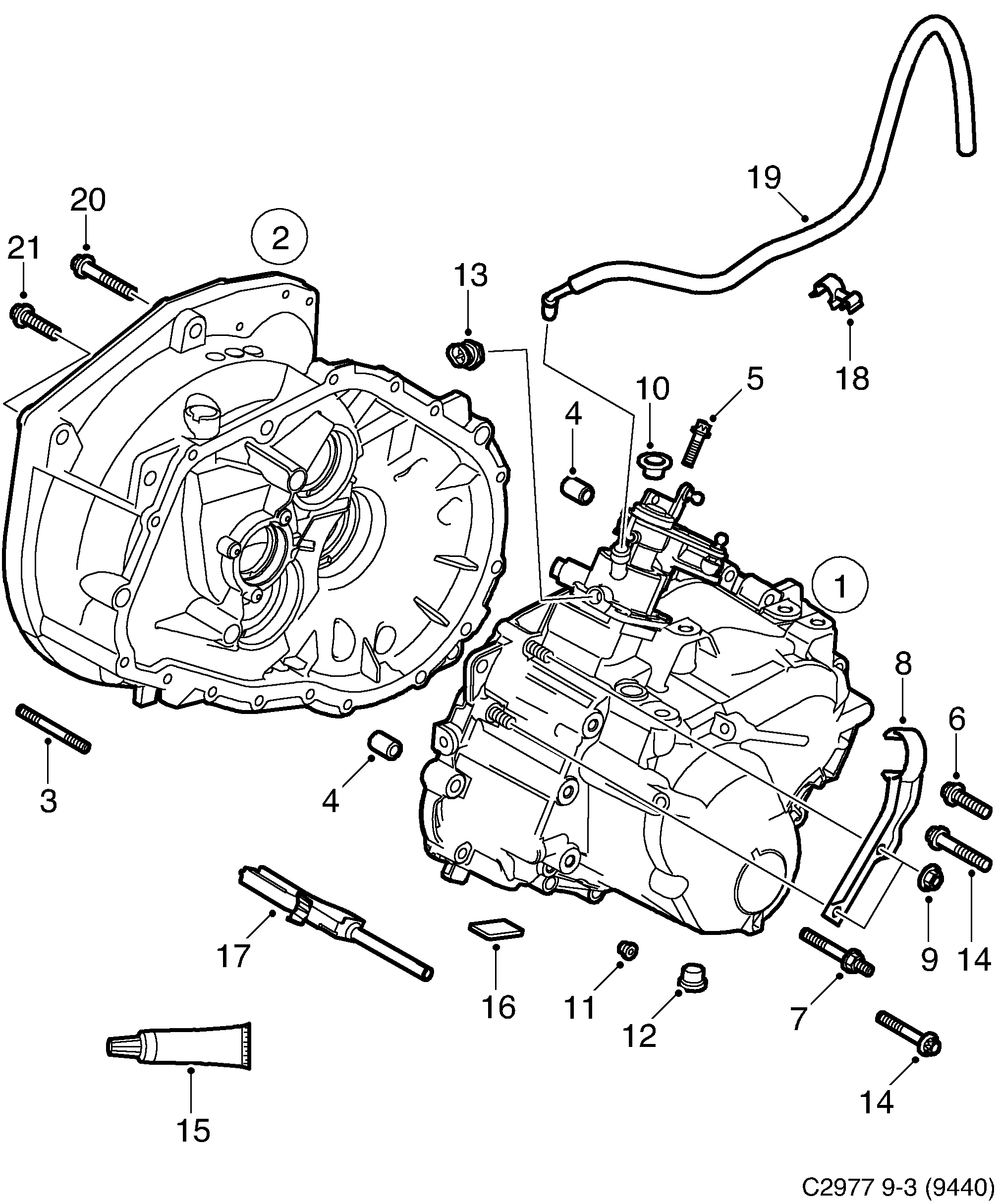 Saab 9-3 (9440) Transmission housing 6-speed diagram