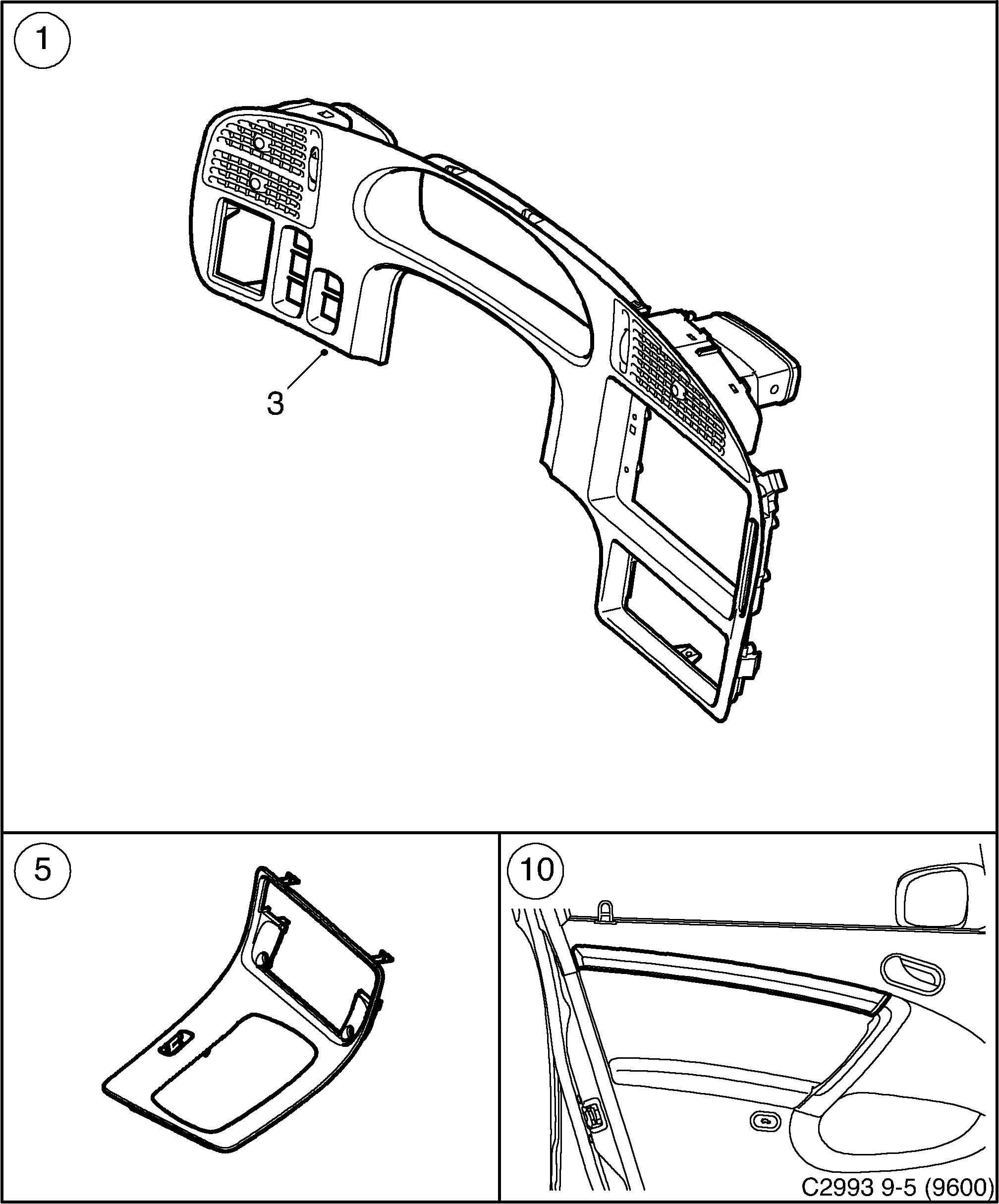 Saab 9-5 (9600) Instrument plate Tinted metallic finish diagram