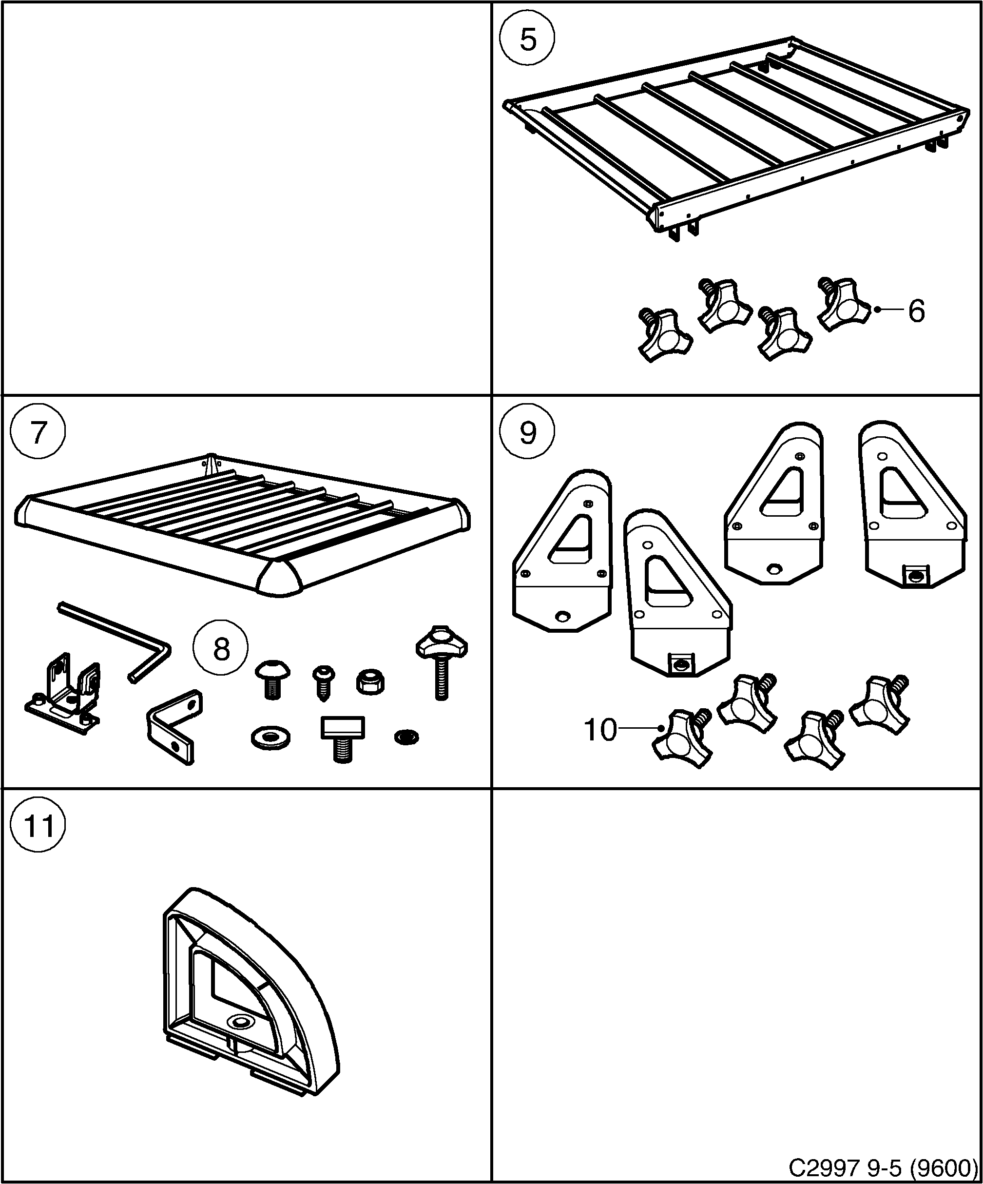 Saab 9-5 (9600) Roof load diagram