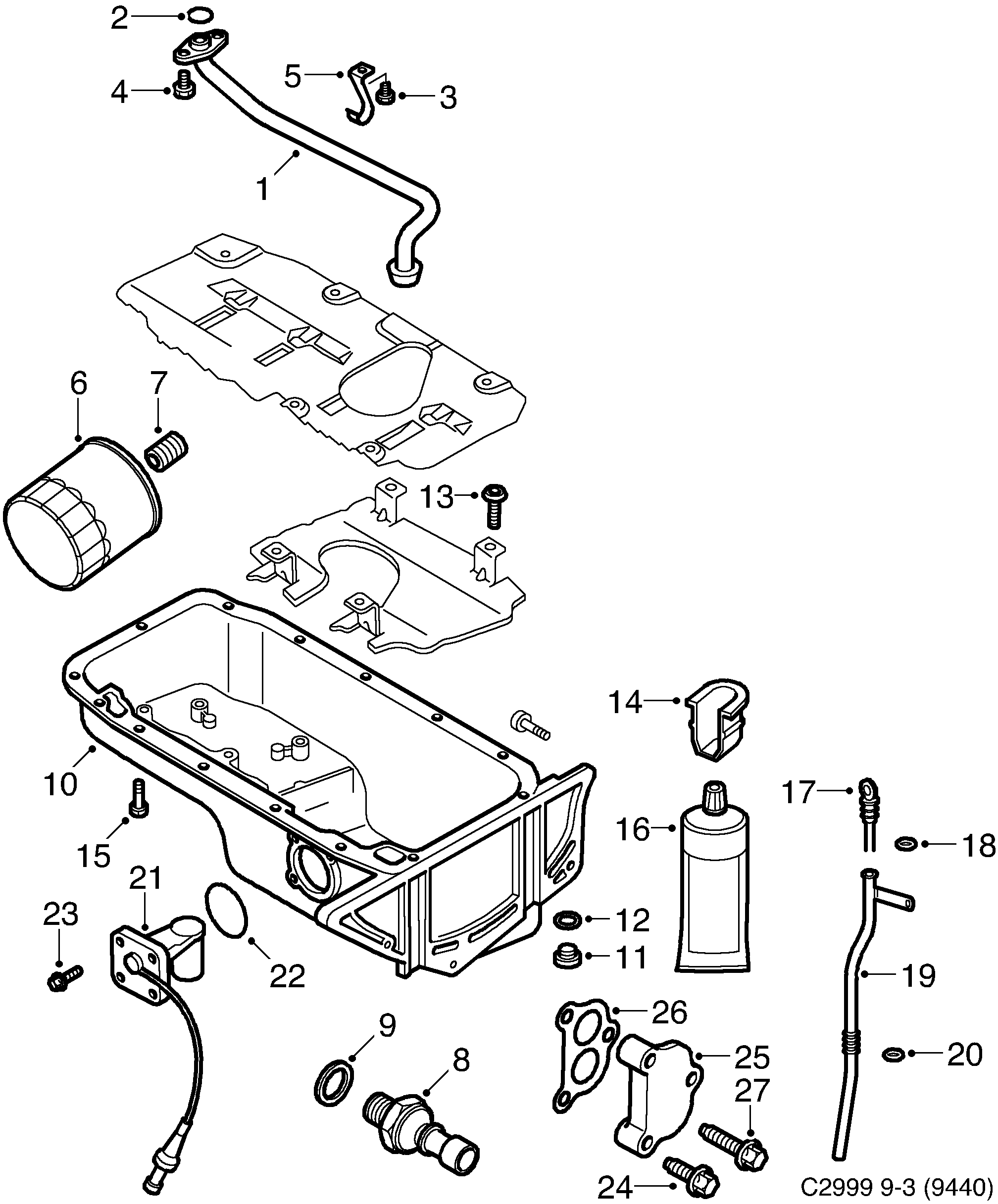 Saab 9-3 (9440) Oil pan, oil filter diagram
