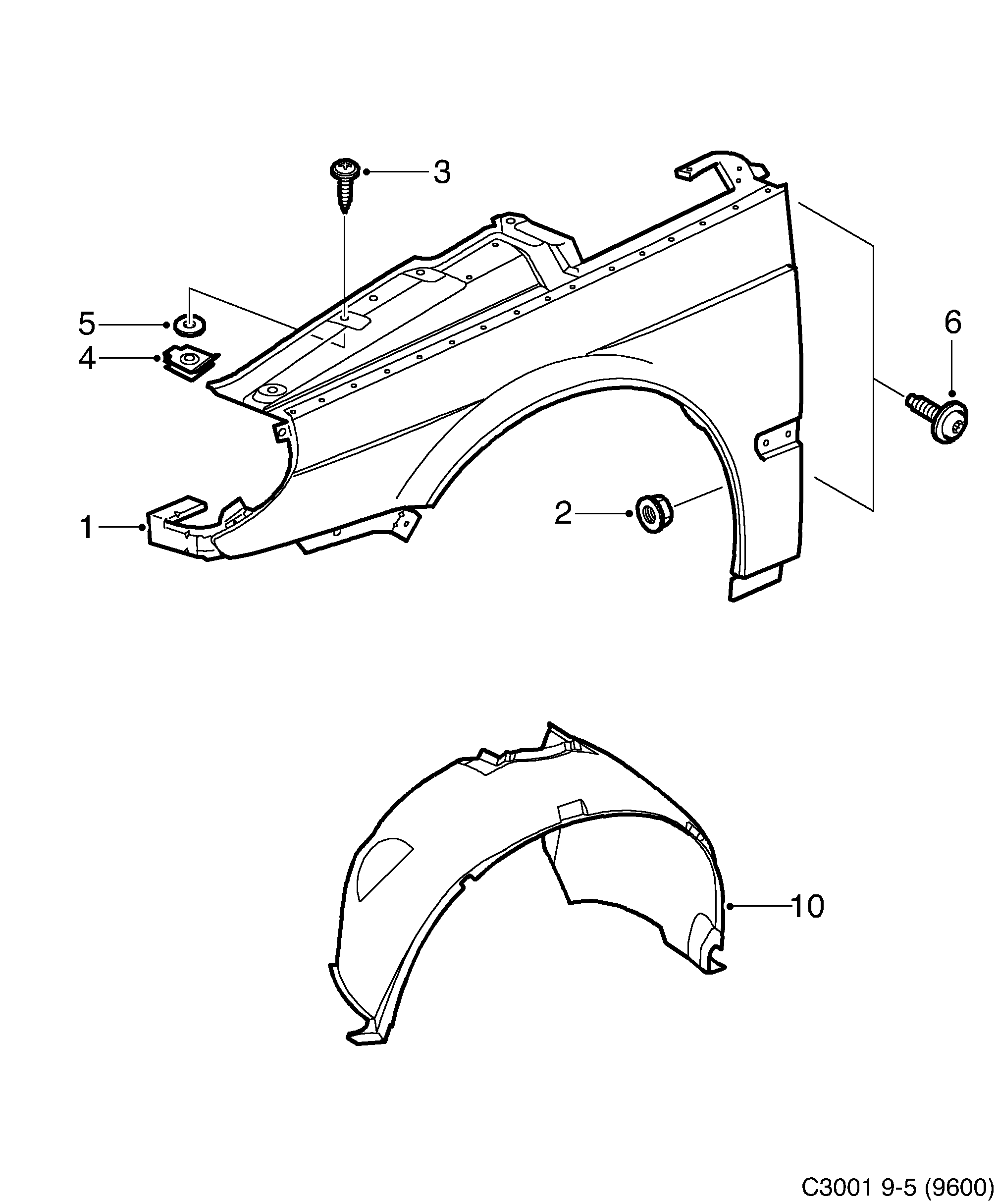 Saab 9-5 (9600) Front fender diagram