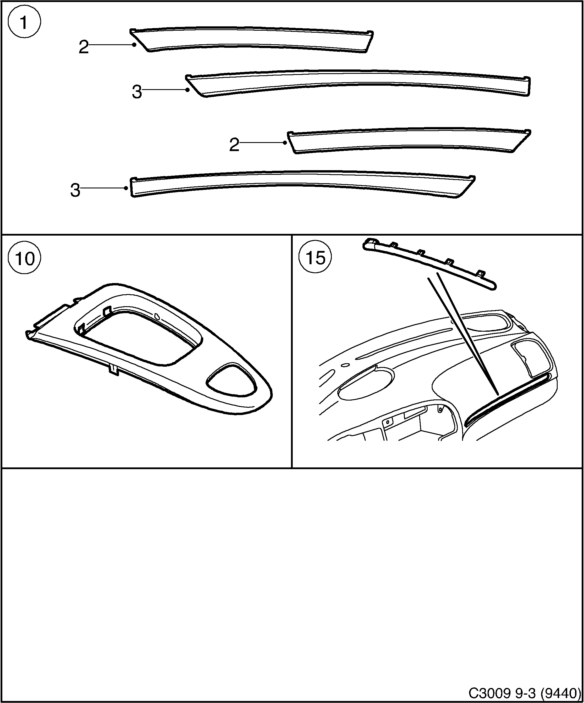 Saab 9-3 (9440) Metal finish insert diagram