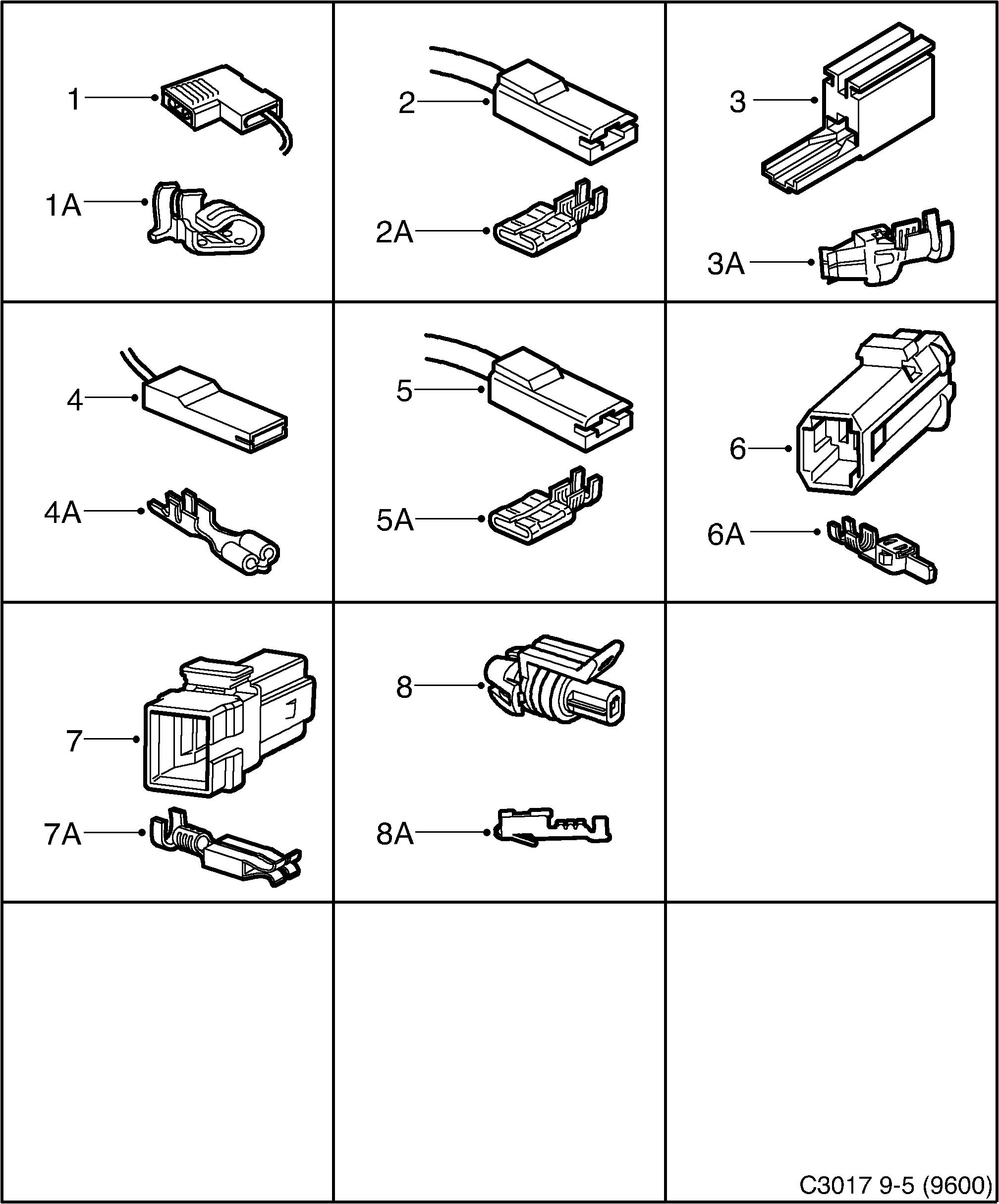 Saab 9-5 (9600) Connector housing etc 1-pin diagram