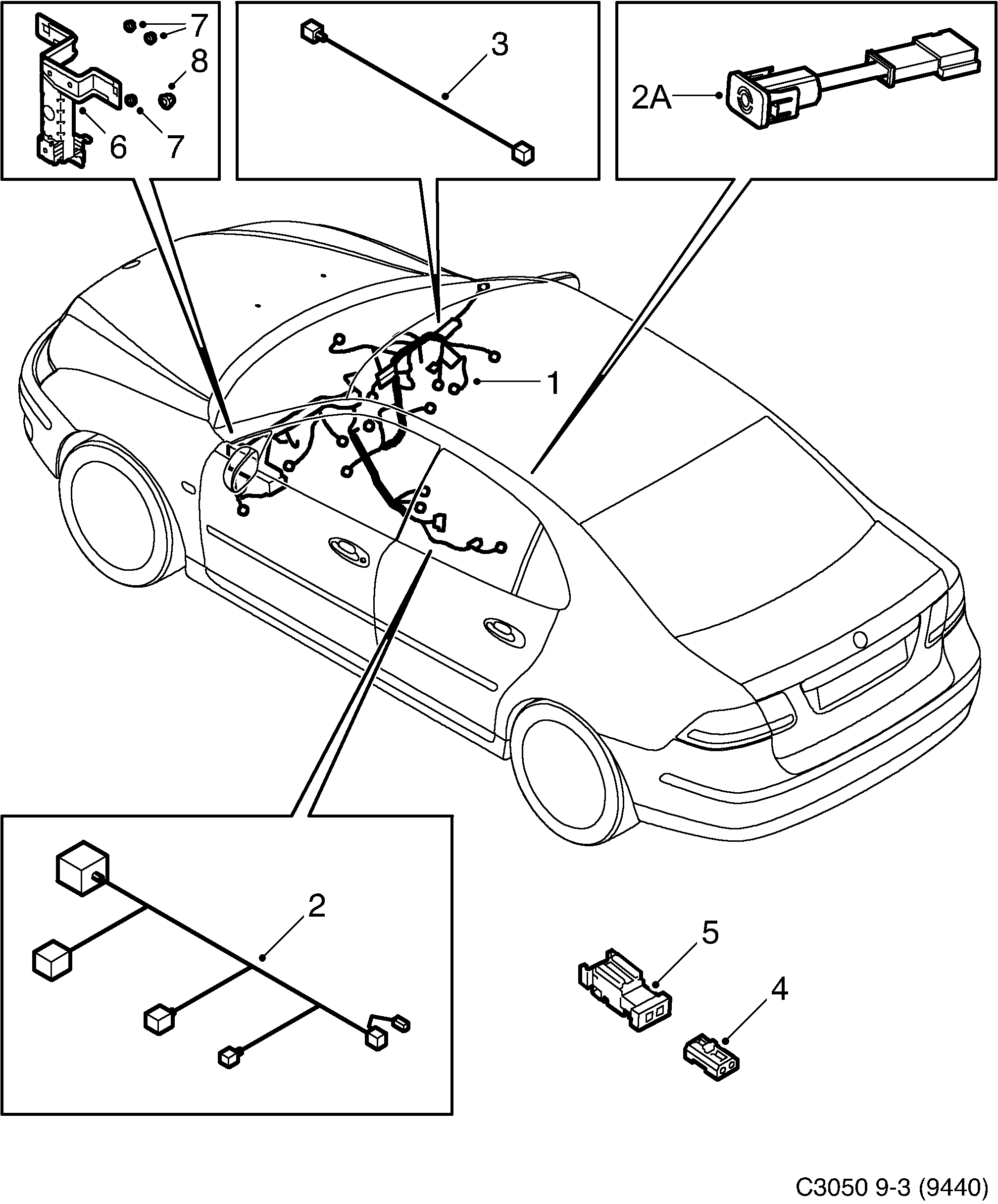 Saab 9-3 (9440) Instrument panel diagram