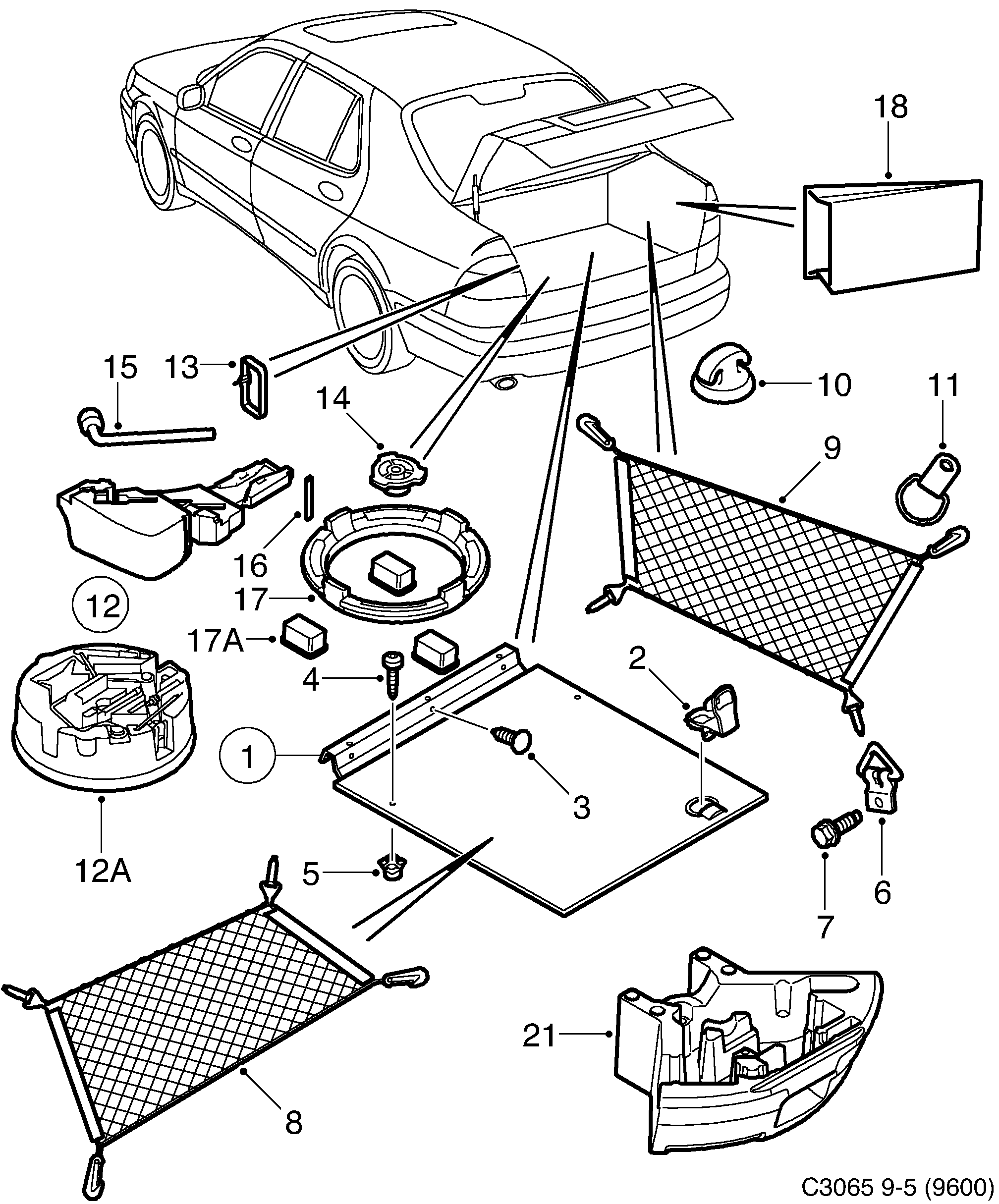 Saab 9-5 (9600) Equipment luggage diagram