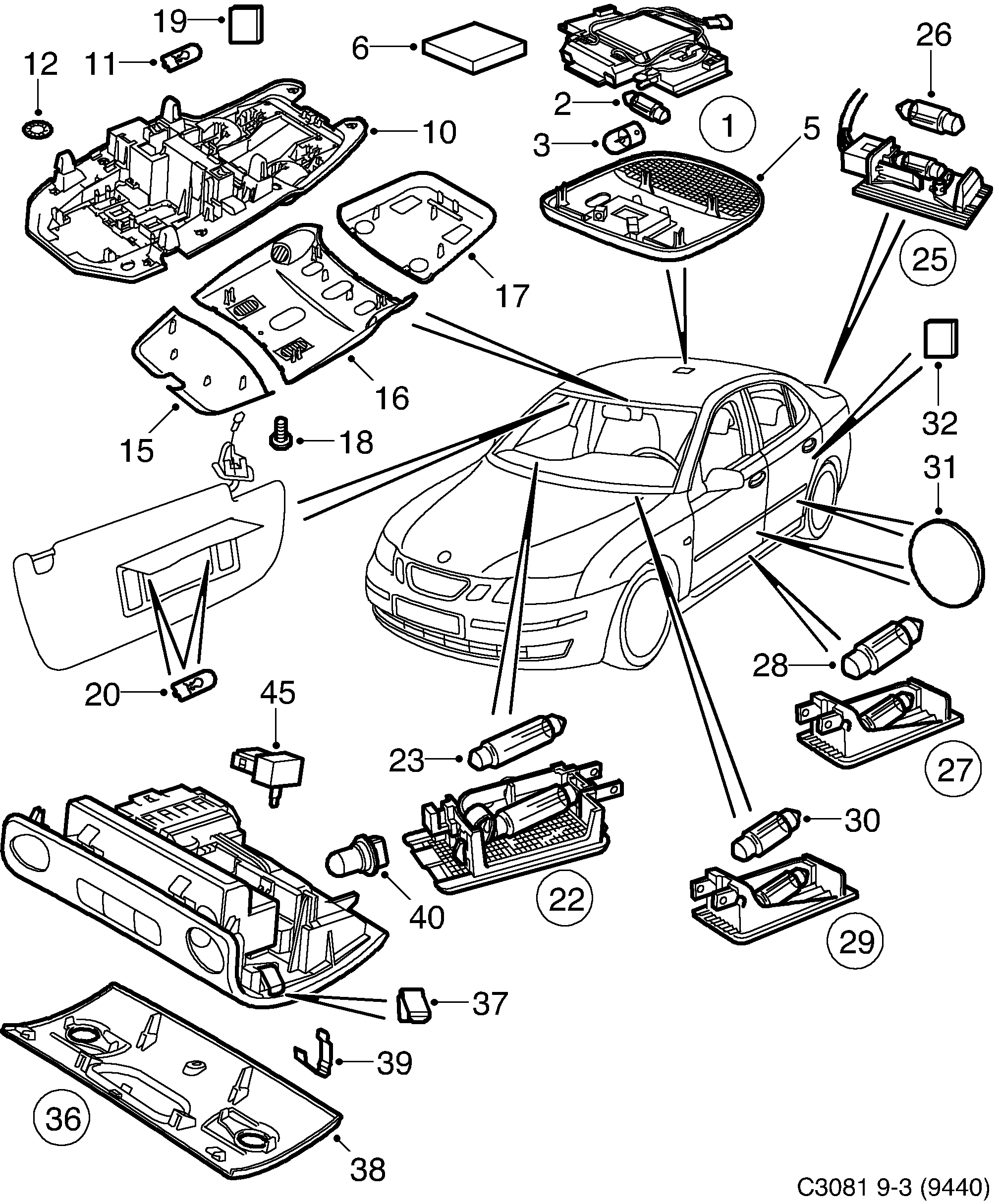 Saab 9-3 (9440) Other lights diagram