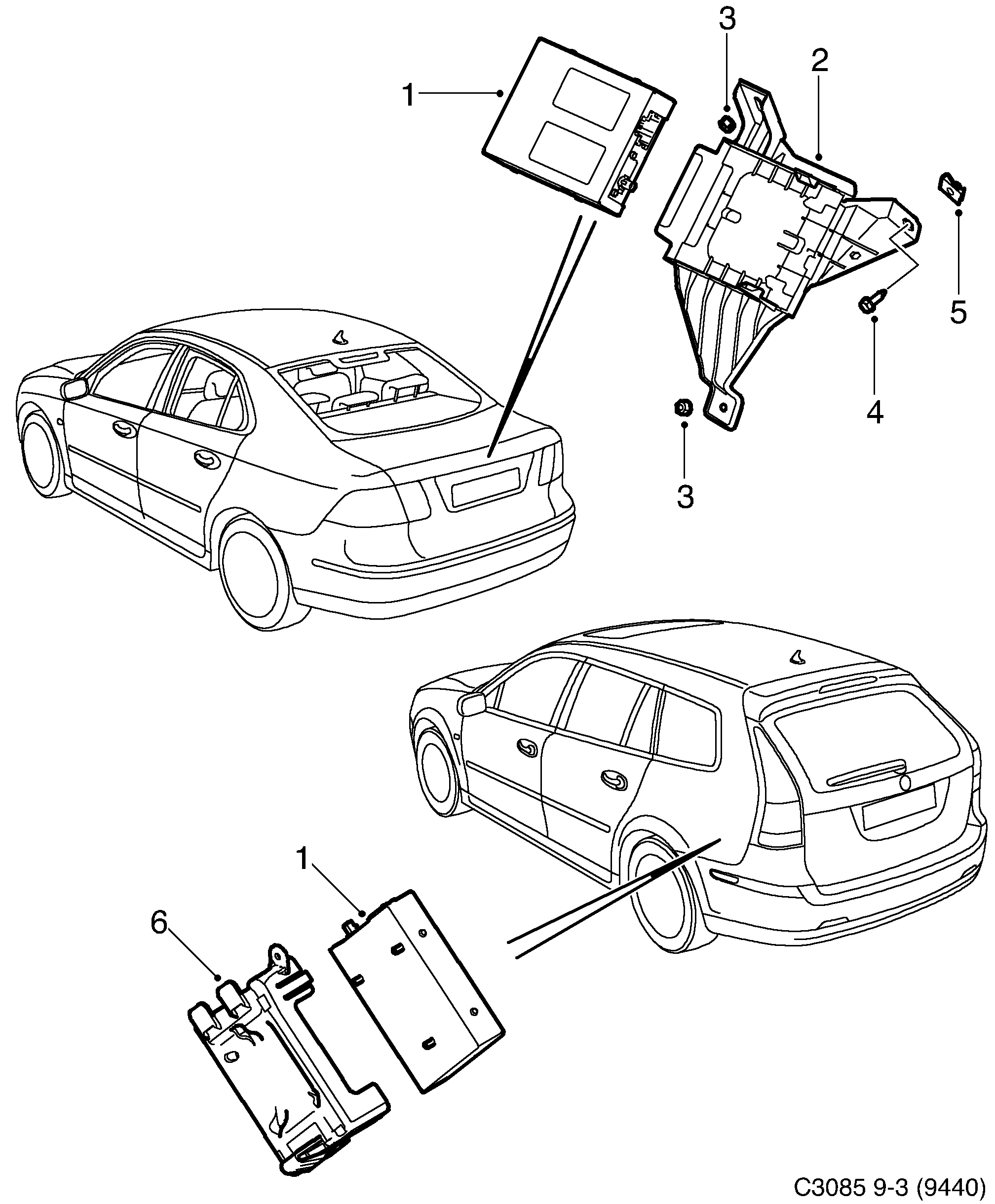 Saab 9-3 (9440) Radio receiver, tuner diagram