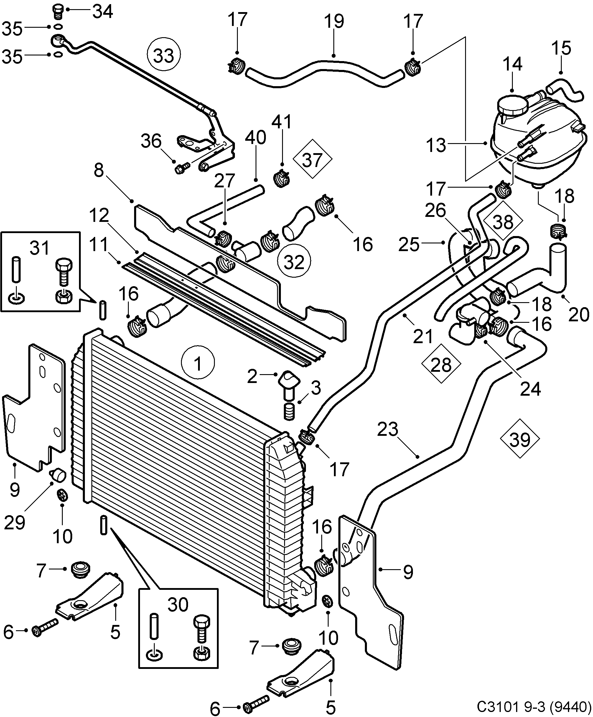 Saab 9-3 (9440) Radiator Expansion tank diagram