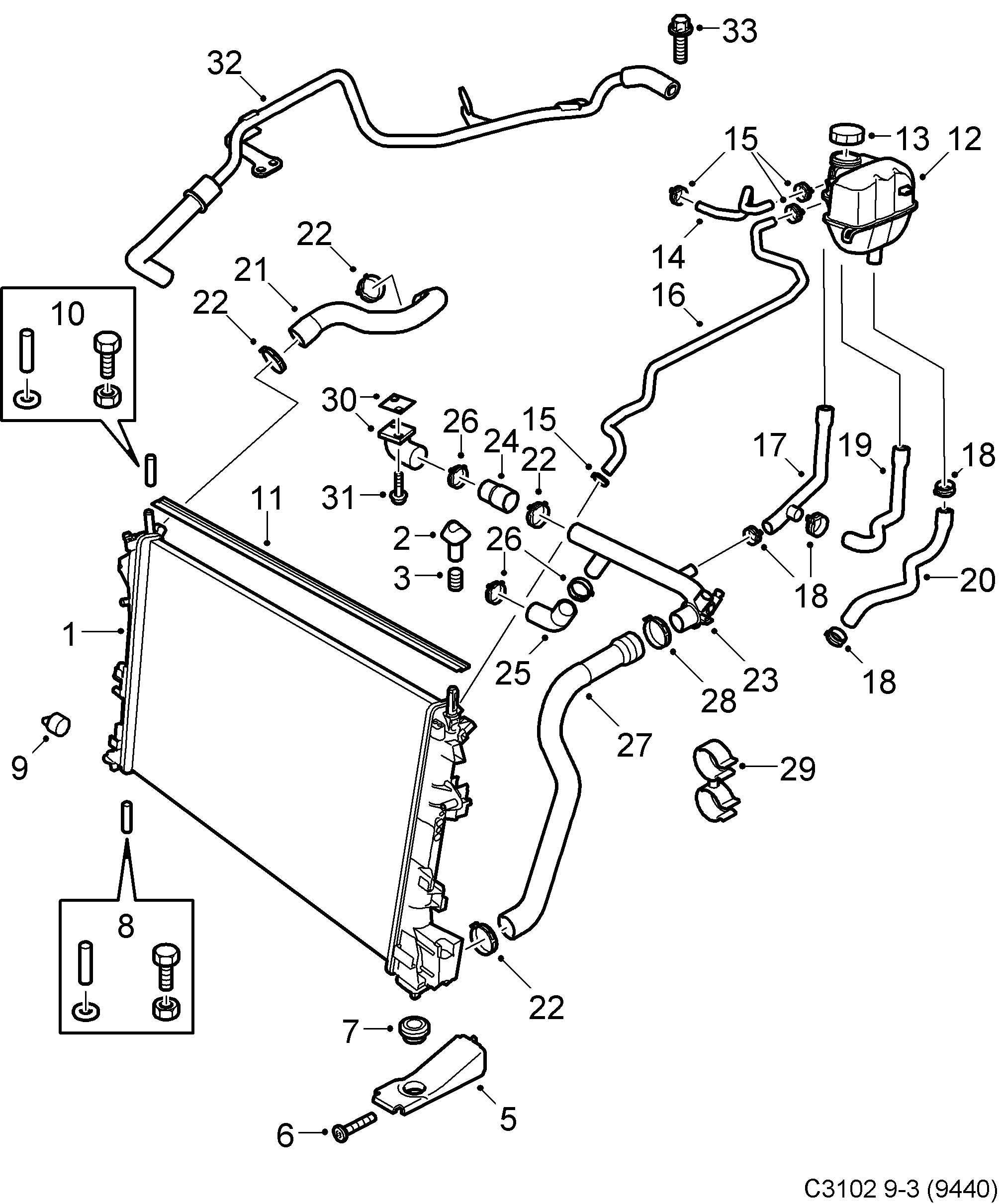 Saab 9-3 (9440) Radiator Expansion tank diagram