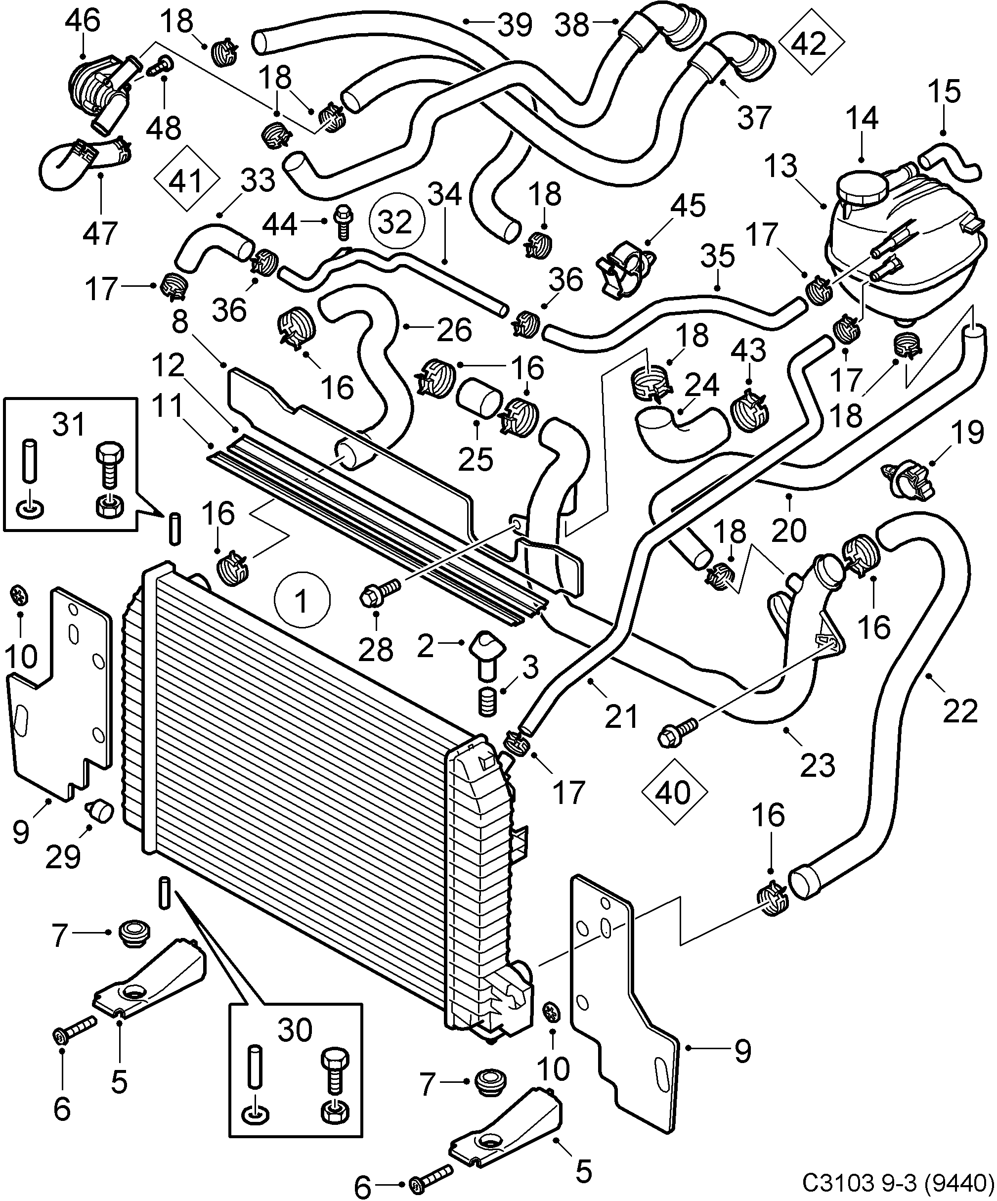Saab 9-3 (9440) Radiator Expansion tank diagram
