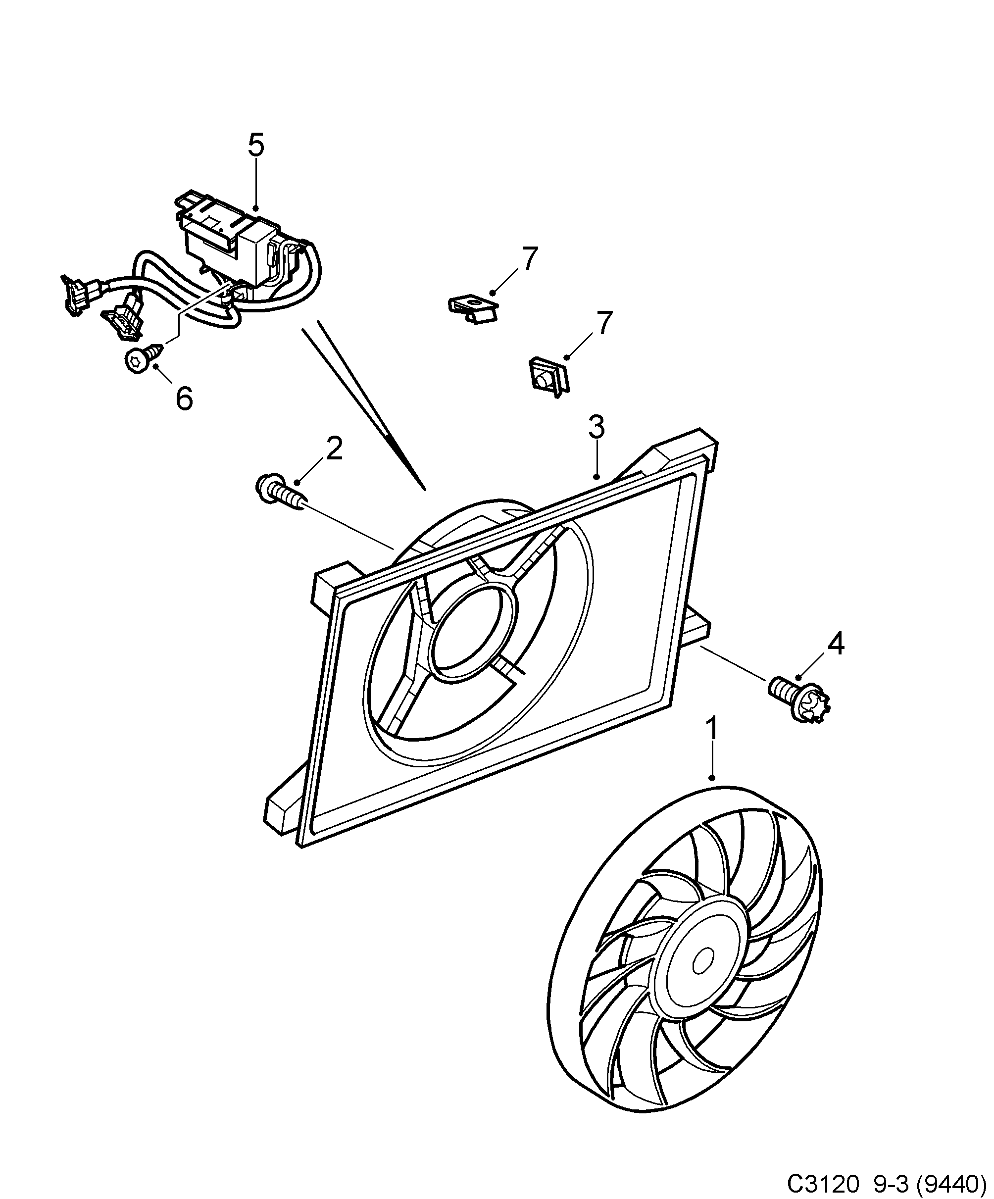 Saab 9-3 (9440) Fan motor Single fan diagram
