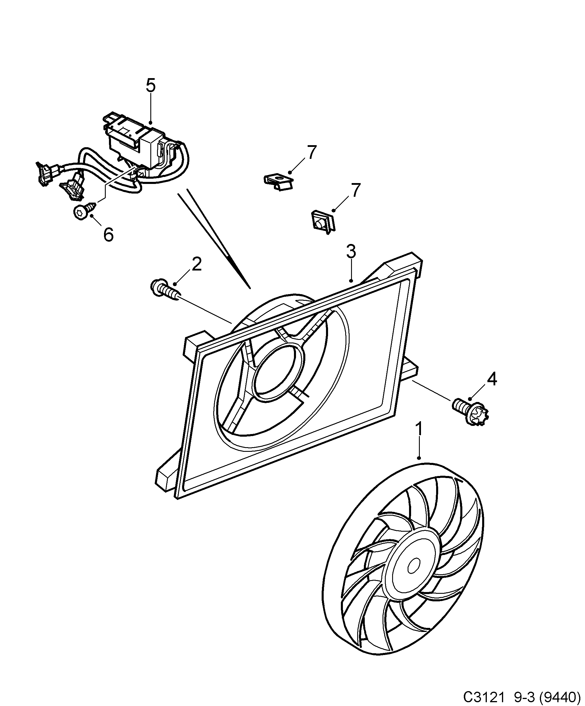 Saab 9-3 (9440) Fan motor diagram
