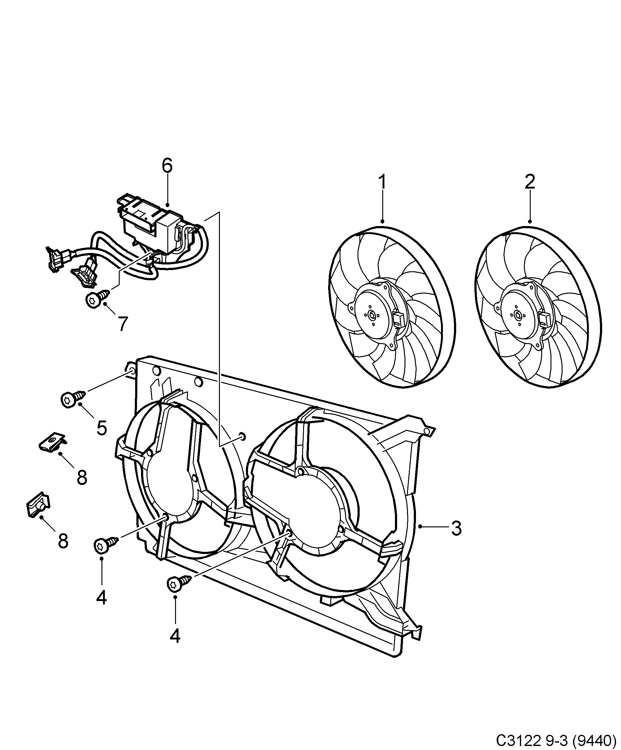 Saab 9-3 (9440) Fan motor Twin fan diagram