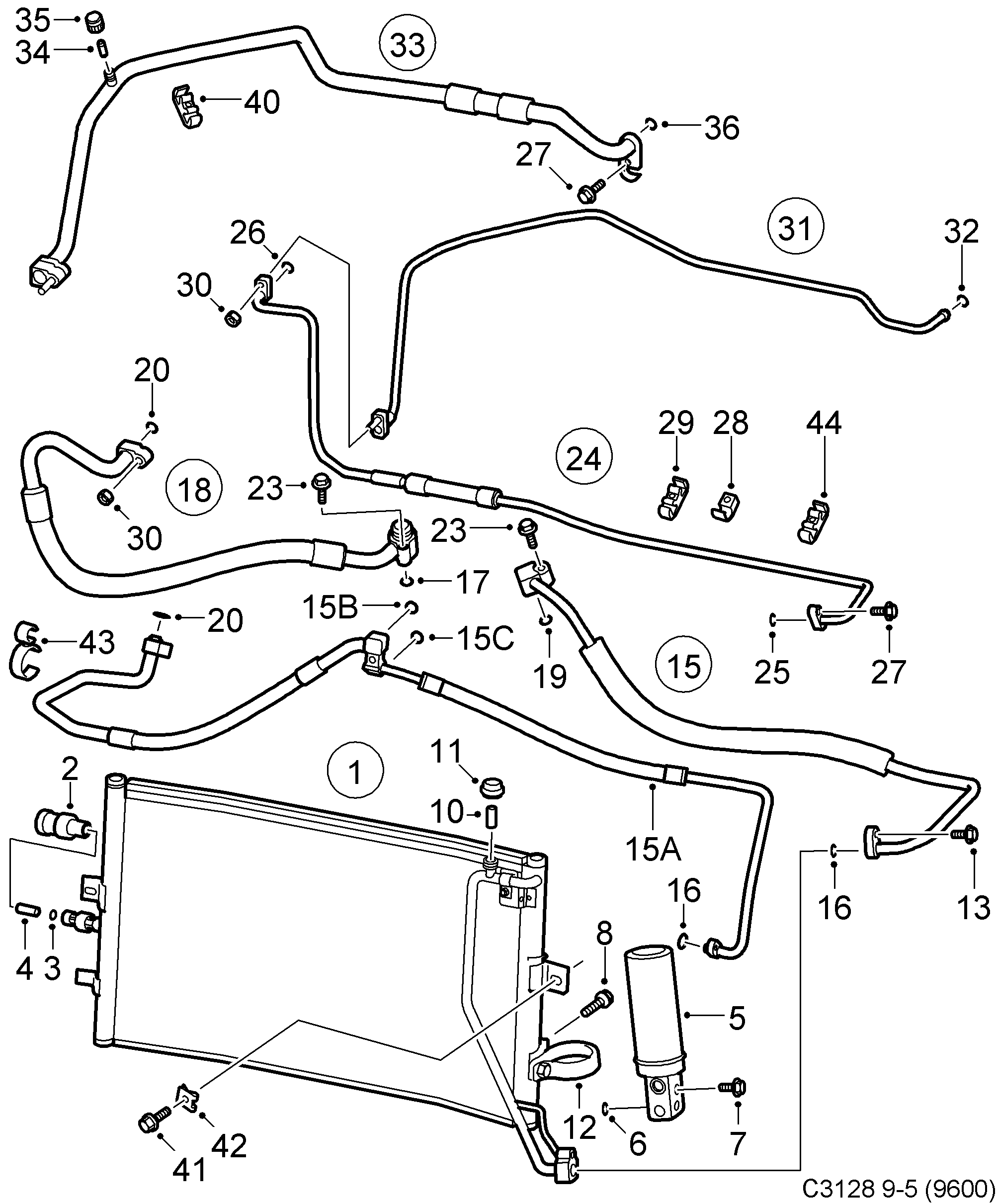 Saab 9-5 (9600) AC condenser diagram
