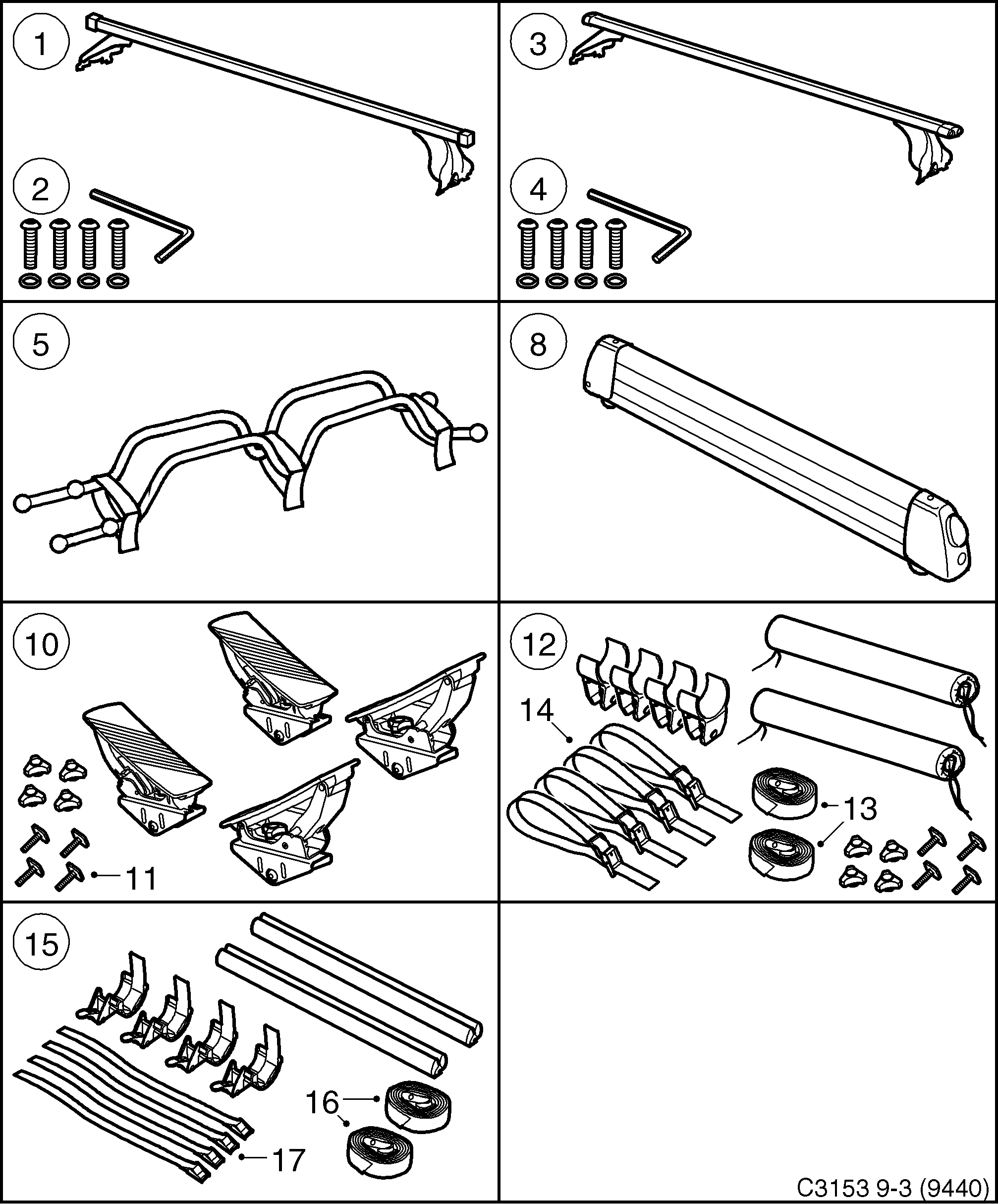 Saab 9-3 (9440) Roof load diagram