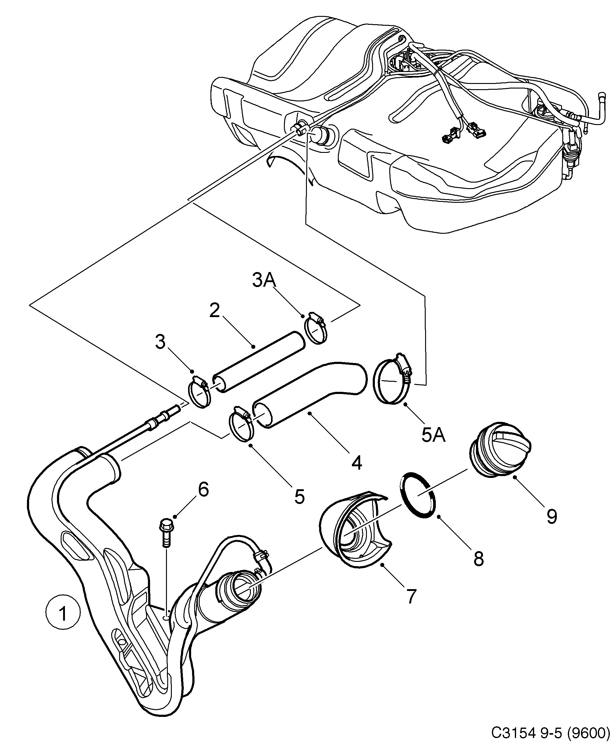 Saab 9-5 (9600) Filler pipe diagram